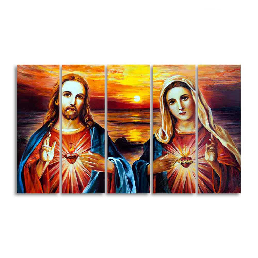 Jesus Christ and Mary Canvas Wall Painting of Five Pieces