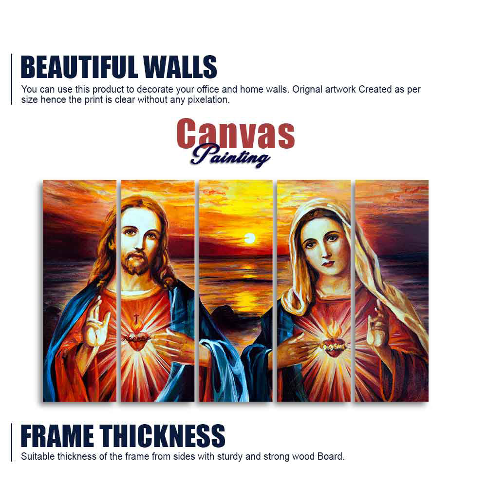 Jesus Christ and Mary Canvas Wall Painting of Five Pieces