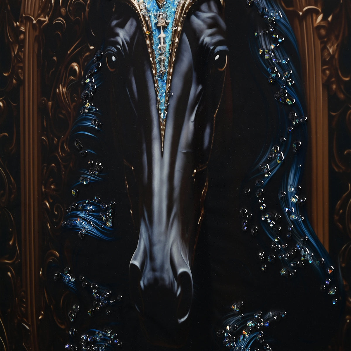 Knight Stallion Horse Framed Crystal Glass Painting