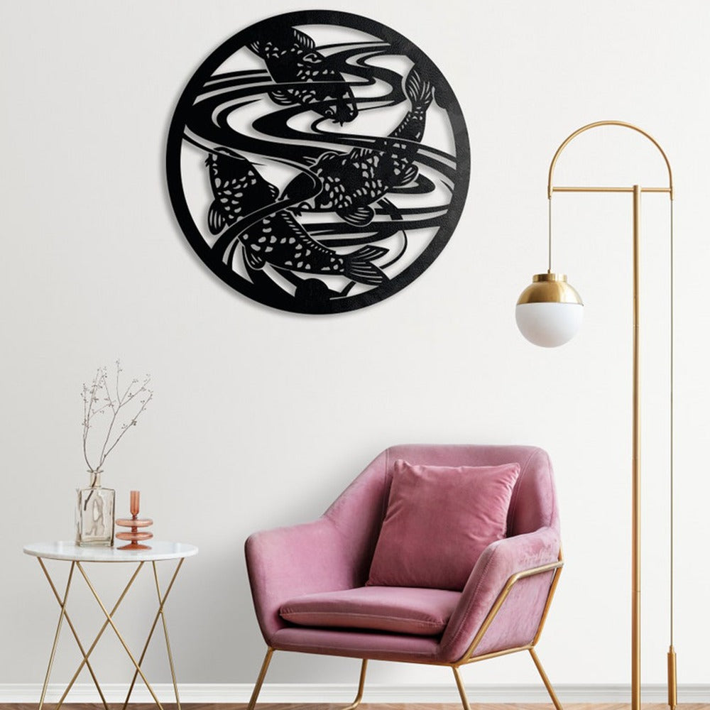 Koi Pond Harmony Design Metal Wall Art Decor