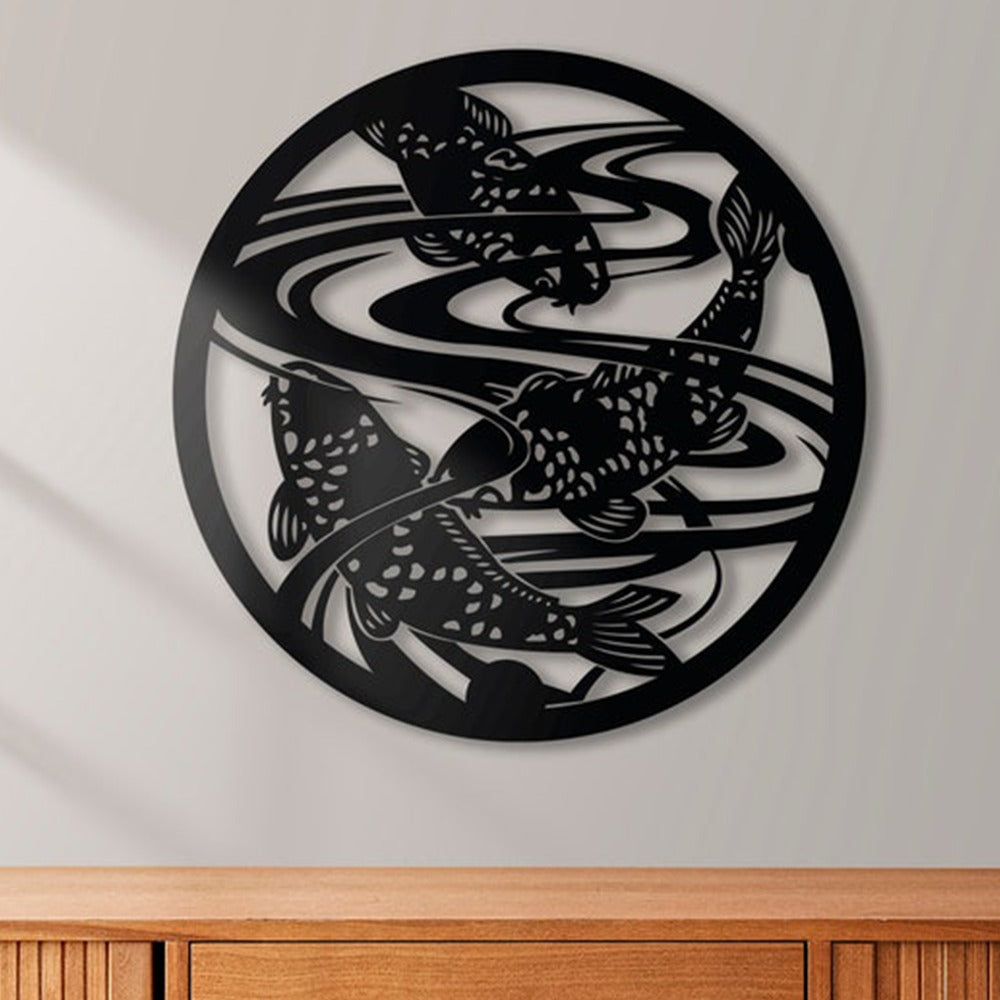 Koi Pond Harmony Design Metal Wall Art Decor