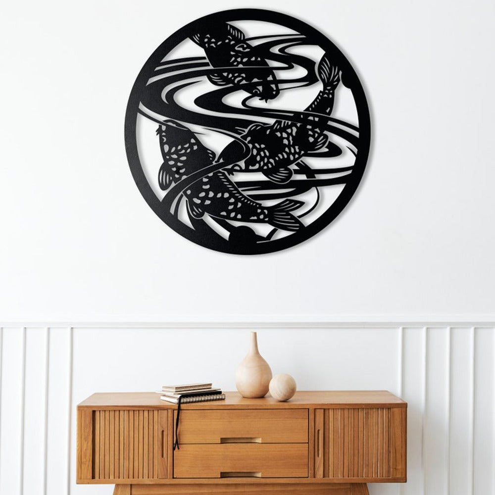 Koi Pond Harmony Design Metal Wall Art Decor