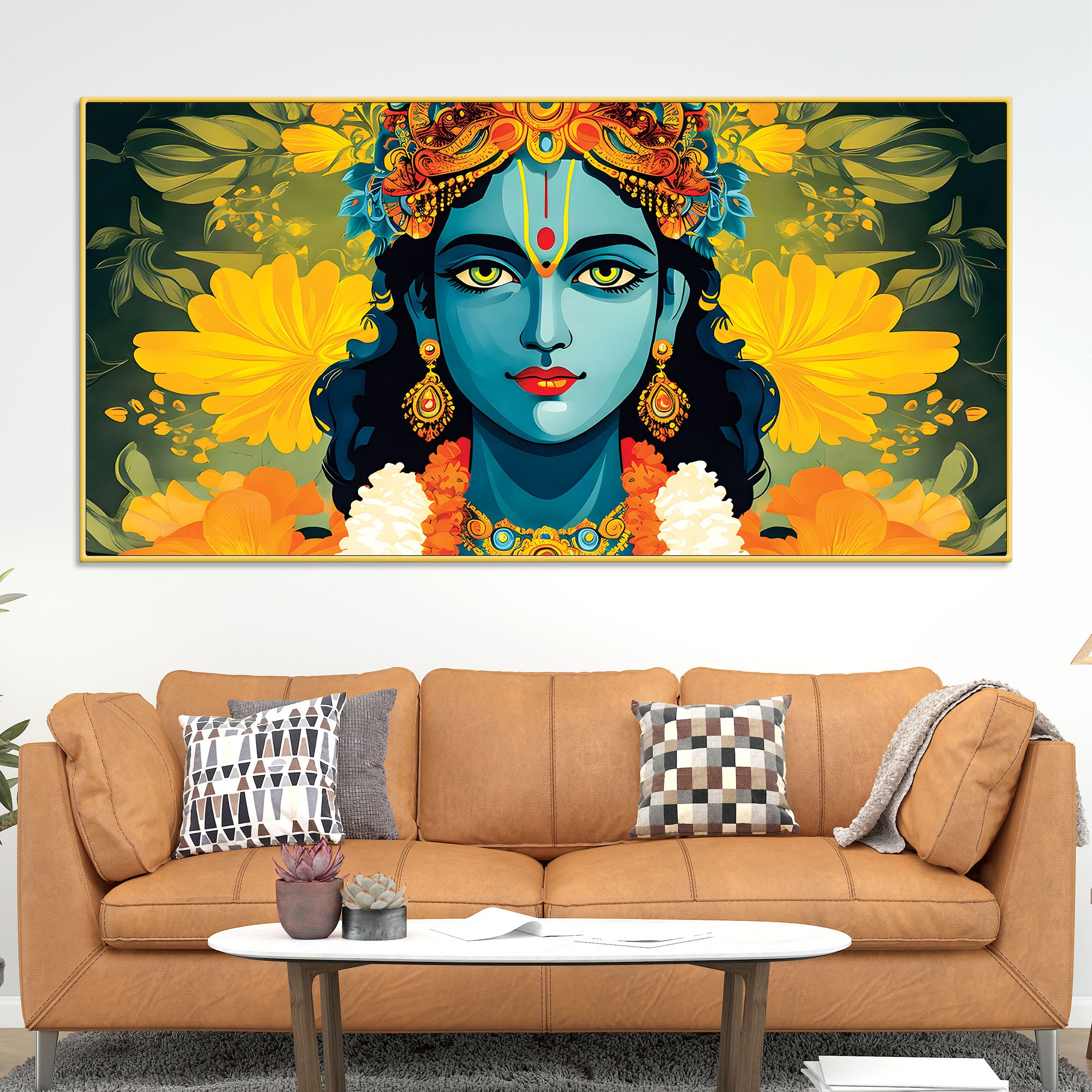 krishna-divine-face-with-flowers-wall-painting