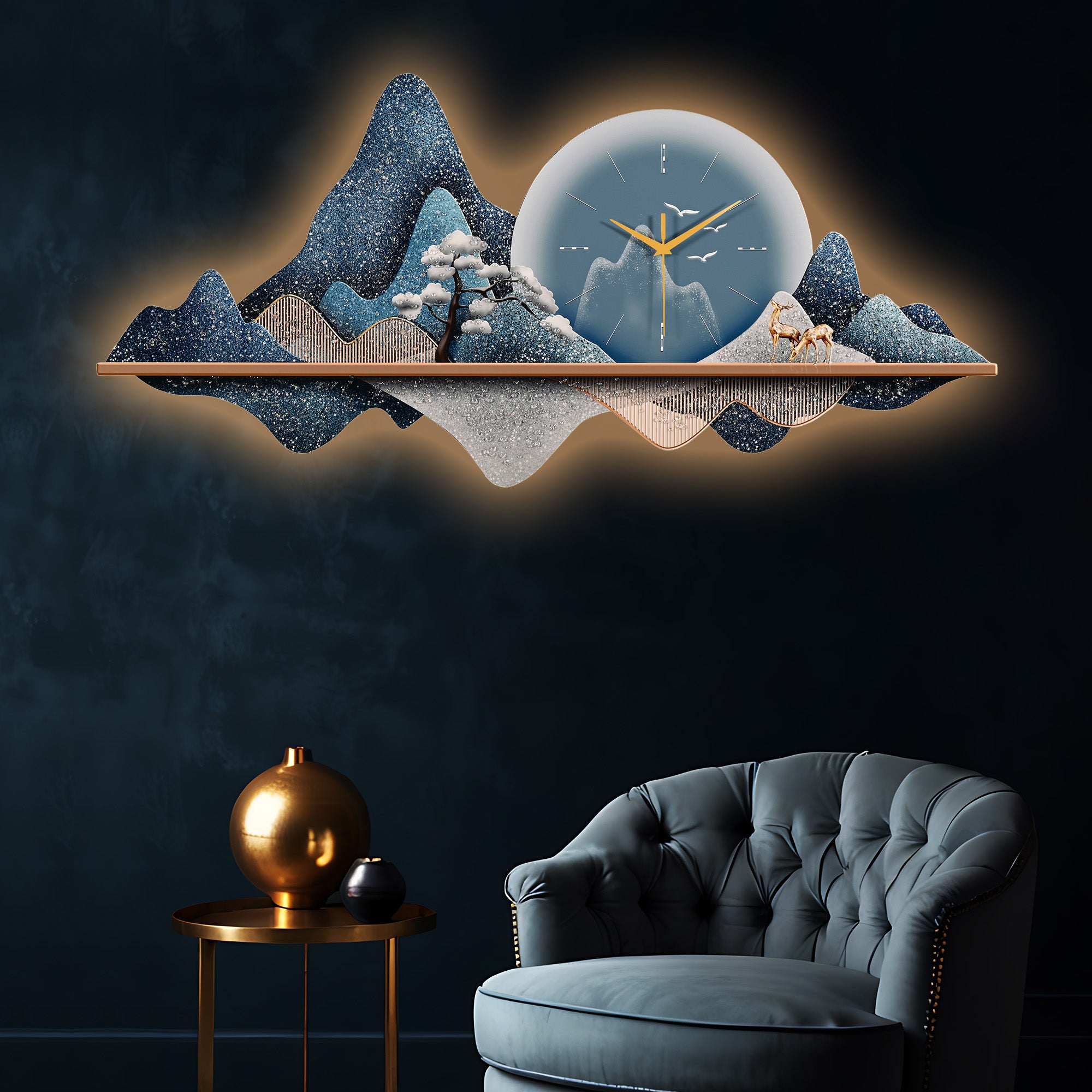 Land of Paradise Crystal Glass Backlit LED Painting with Clock