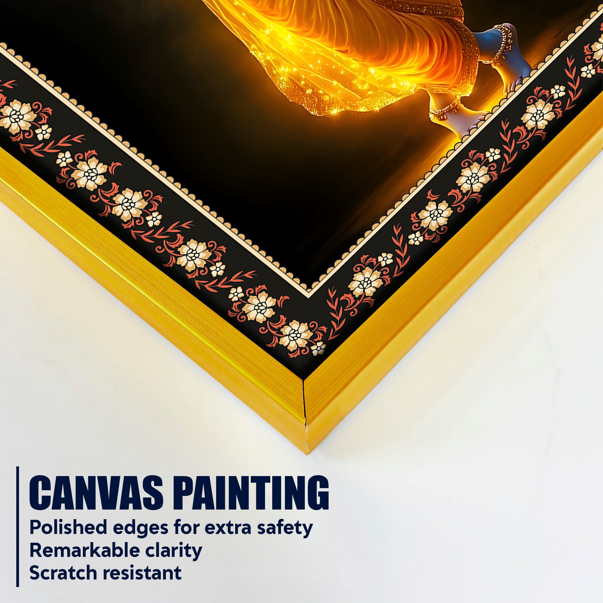 Little Krishna Playing Flute Floral Border Vertical Wall Painting