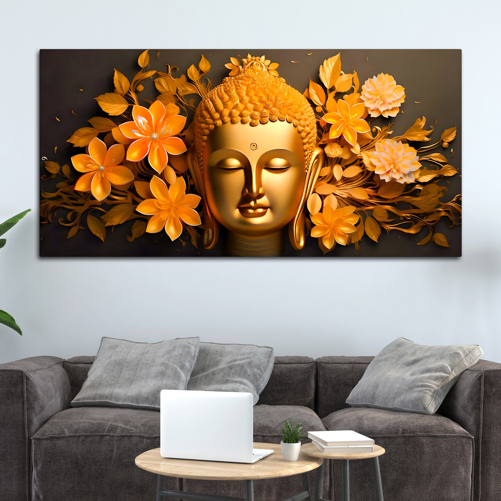 Lord Buddha Face Wall Painting on Premium Canvas