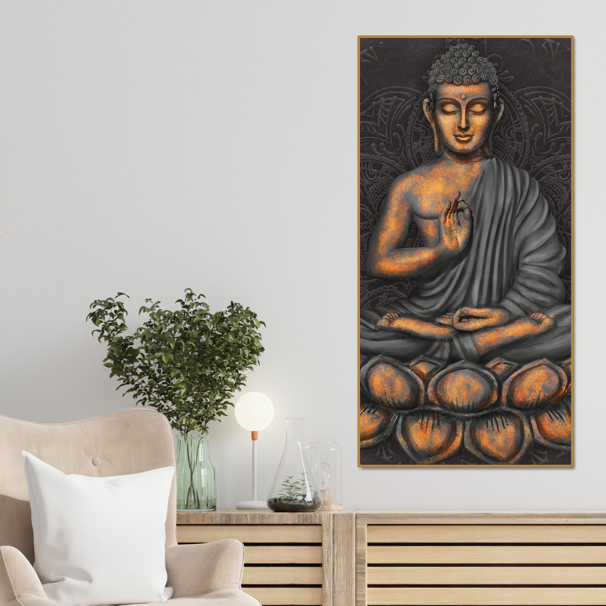 Lord Buddha in Forest Premium Canvas Wall Painting