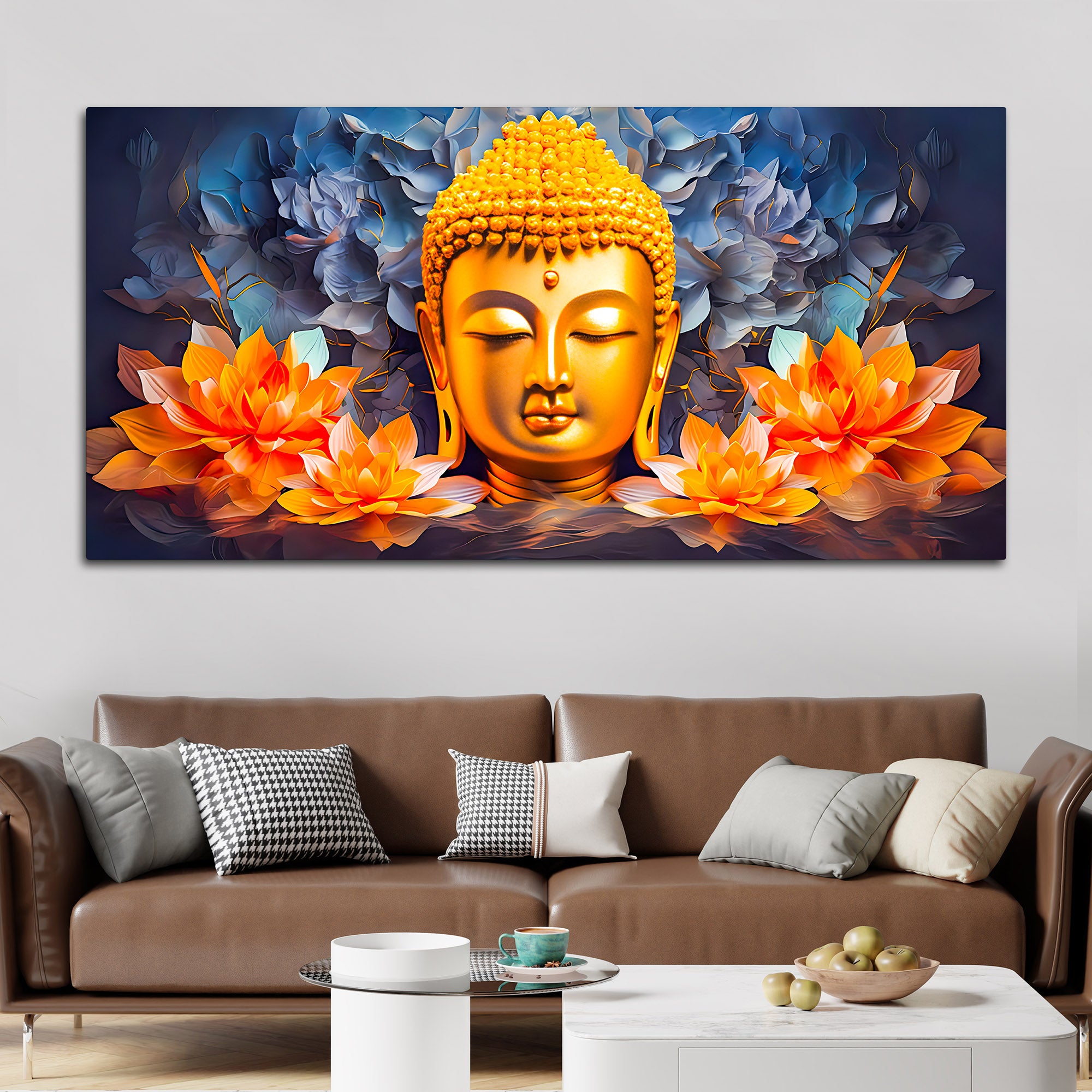 Lord Buddha Lotus Wall Painting for Spiritual Home Decoration