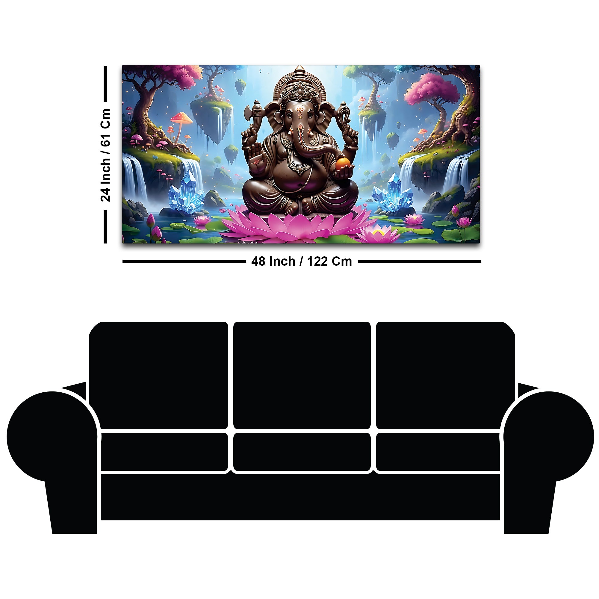Lord Ganesha Sitting On Lotus in Beautiful Nature Canvas Wall Painting For Home & Pooja Spaces – Modern Spiritual Wall Art