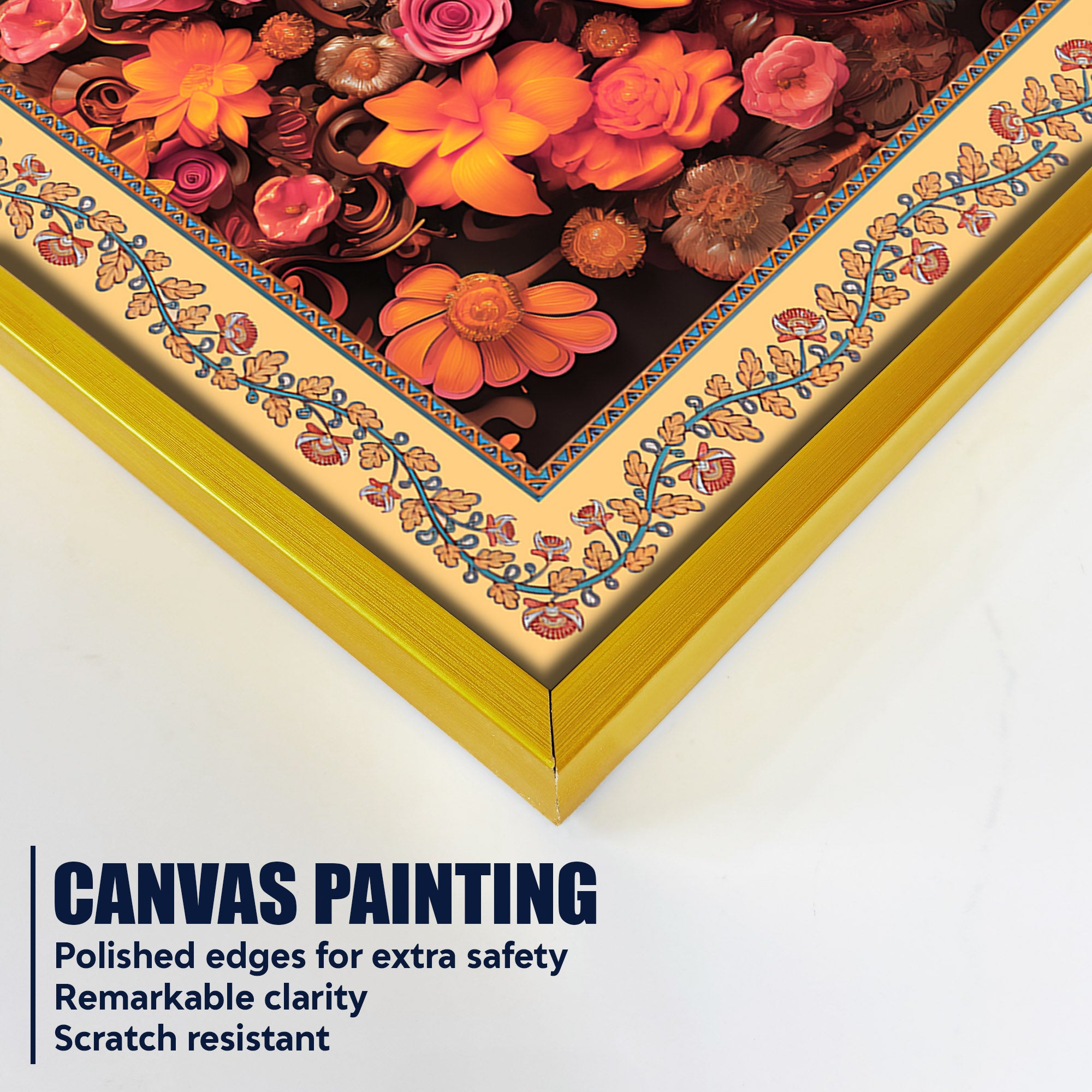 Lord Ganesha with Beautiful Flowers Border Canvas Wall Painting