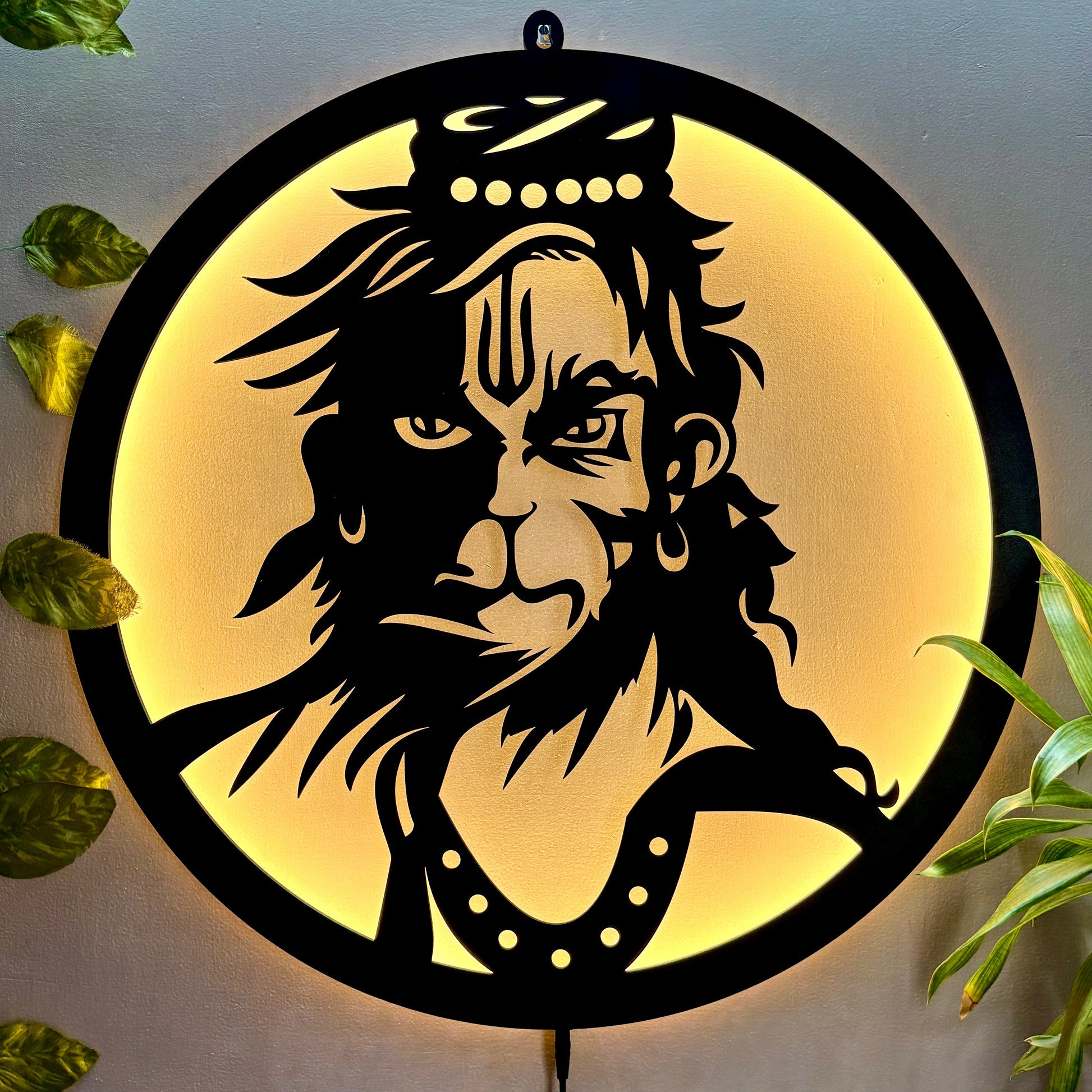 Lord Hanuman Face LED Wall Art for Mandir and Wall Decor