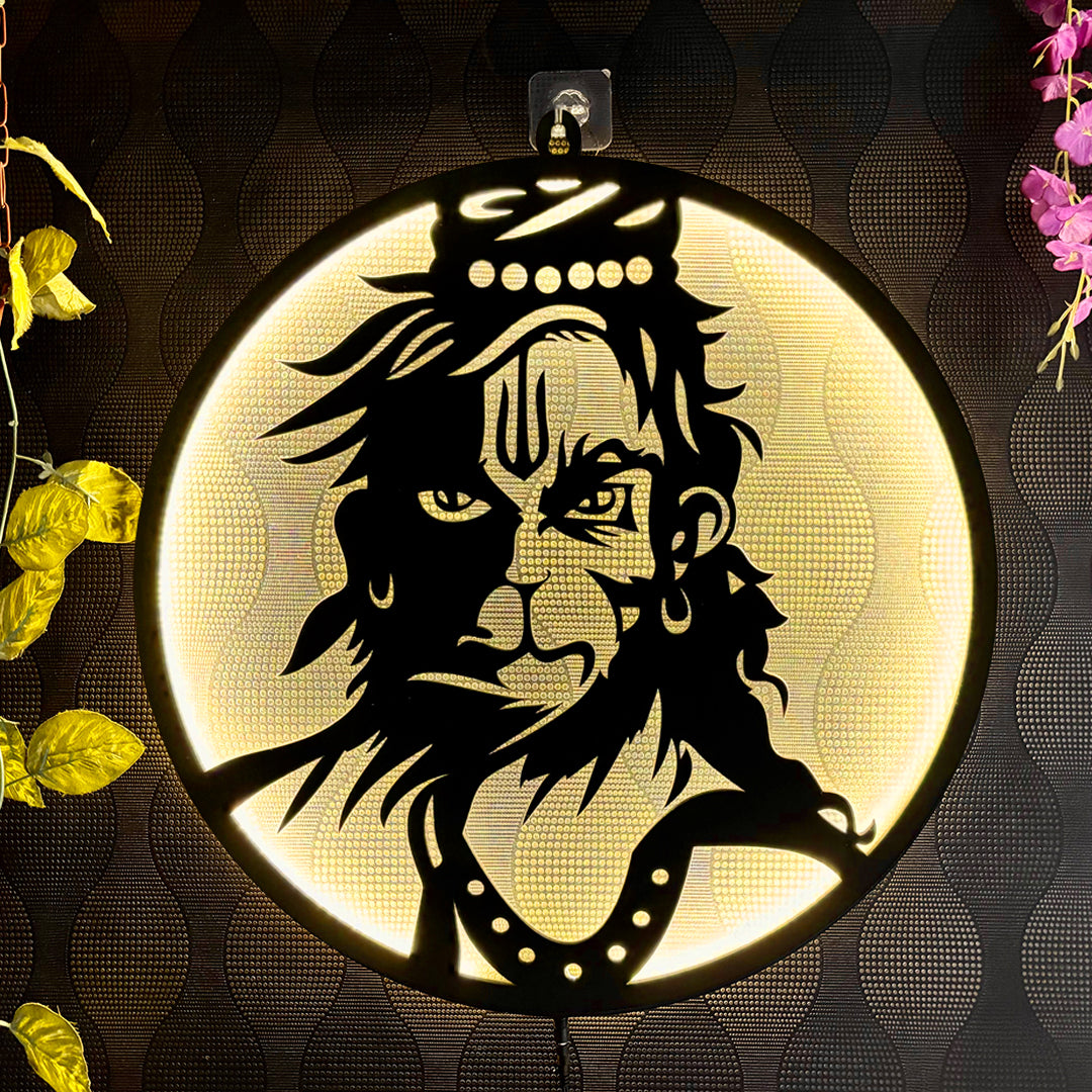 Lord Hanuman Face LED Wall Art for Mandir and Wall Decor