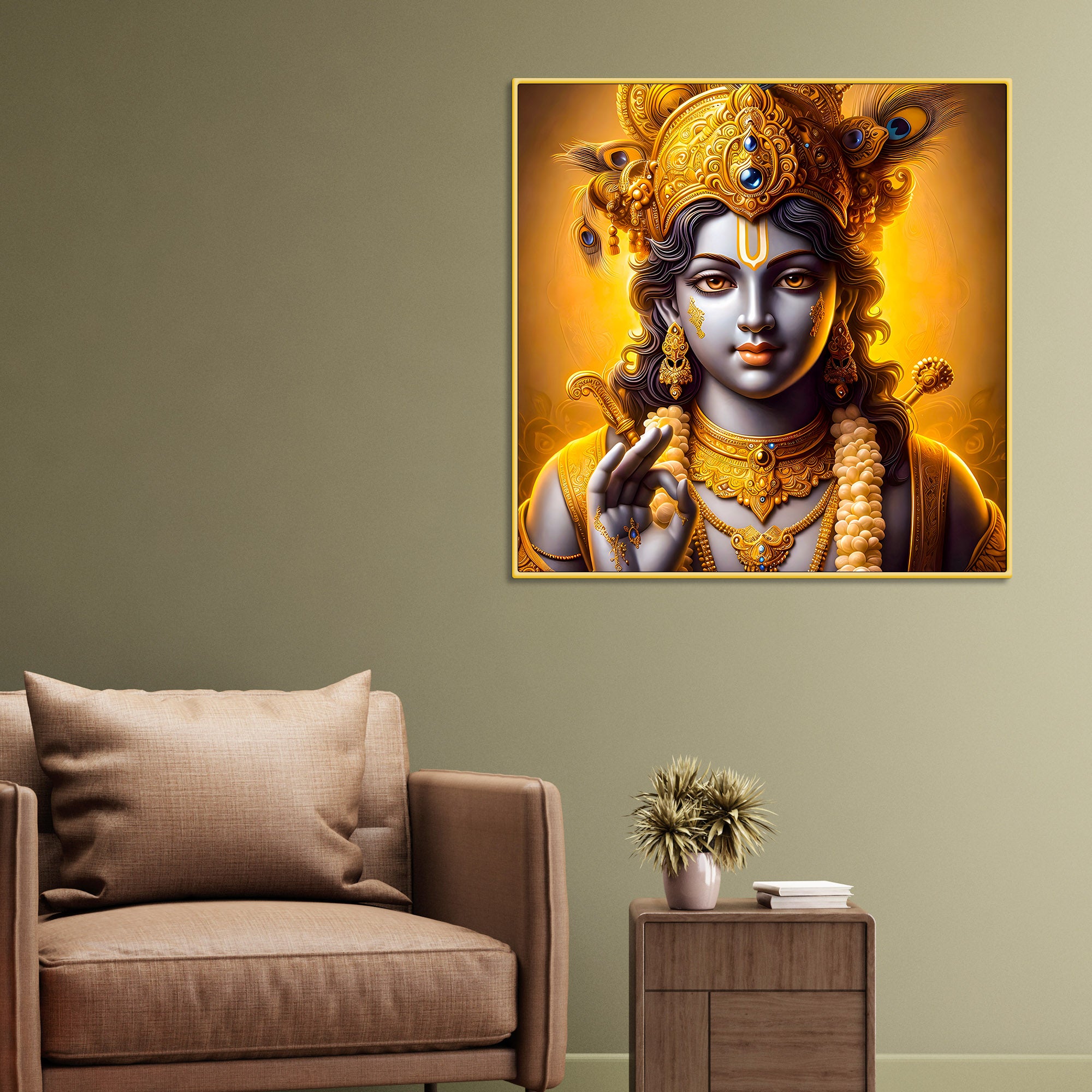 Lord Krishna Blessing Portrait Wall Painting for Home Interior – Modern Devotional Canvas Wall Art for Home