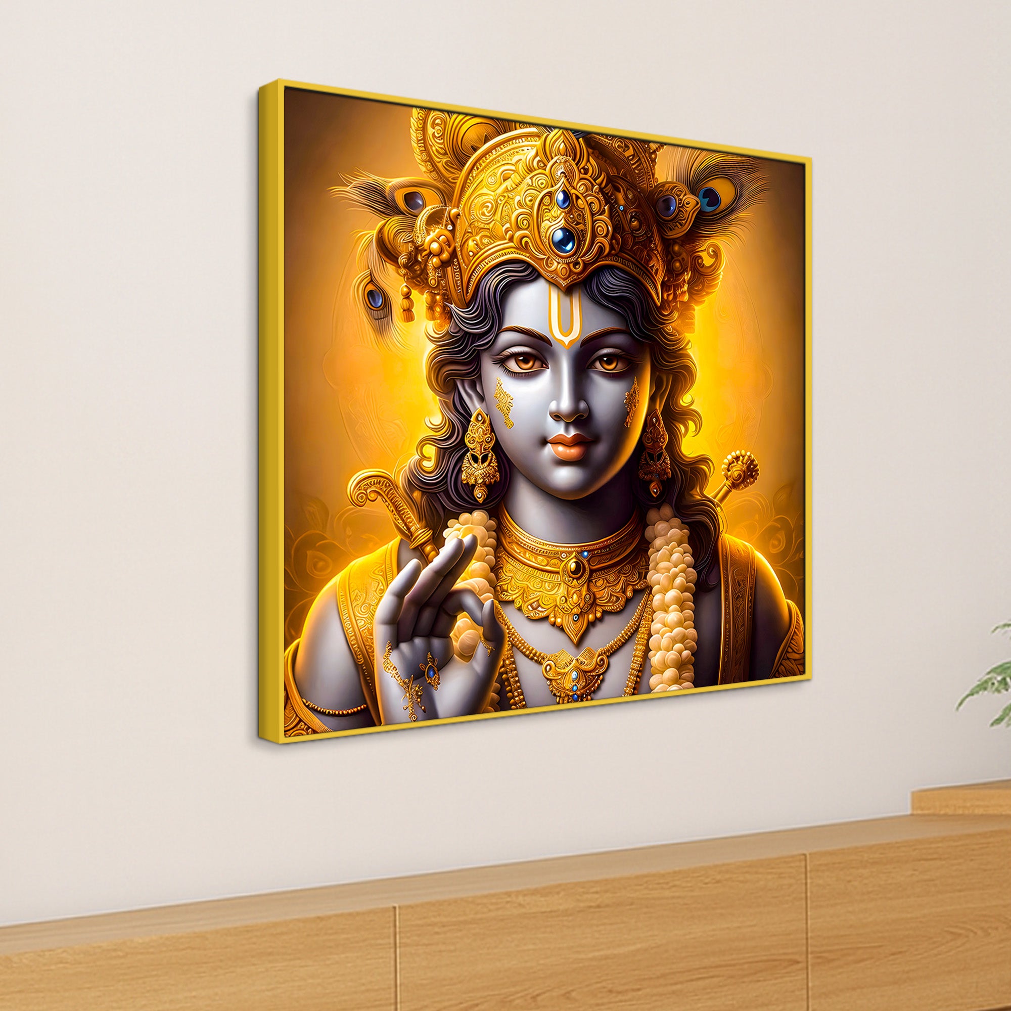 Lord Krishna Blessing Portrait Wall Painting for Home Interior – Modern Devotional Canvas Wall Art for Home