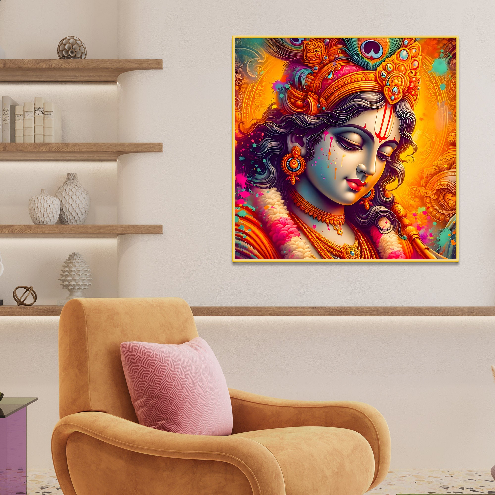 Lord Krishna Color Splash Portrait Art – Modern Devotional Canvas Wall Painting