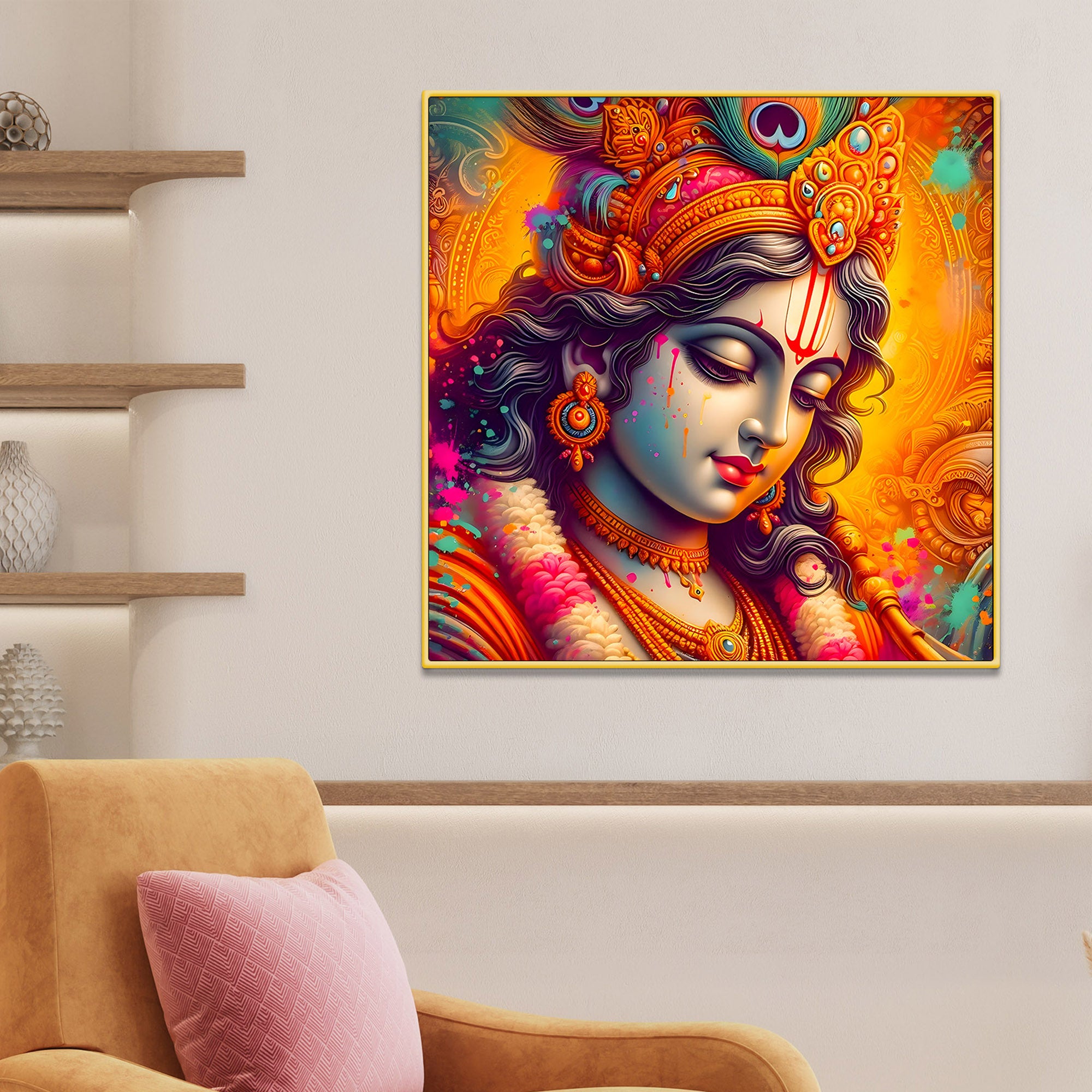 Lord Krishna Color Splash Portrait Art – Modern Devotional Canvas Wall Painting