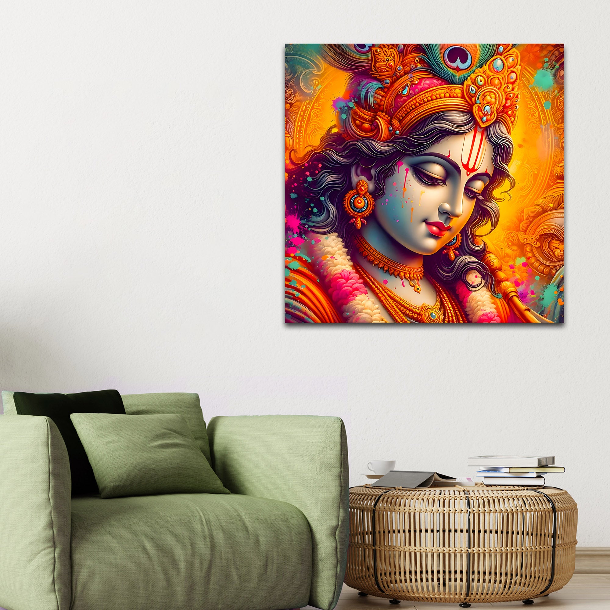 Lord Krishna Color Splash Portrait Art – Modern Devotional Canvas Wall Painting