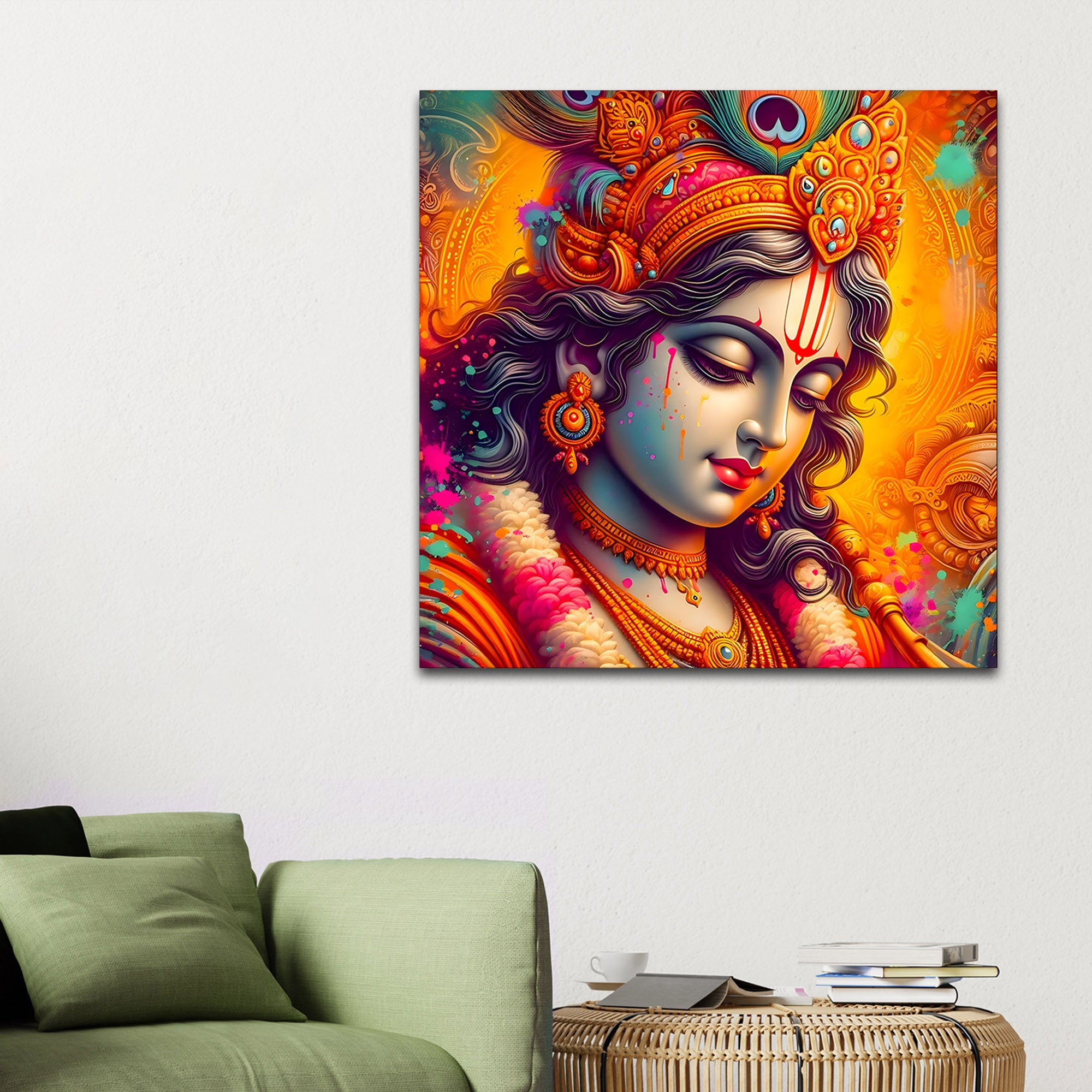 Lord Krishna Color Splash Portrait Art – Modern Devotional Canvas Wall Painting