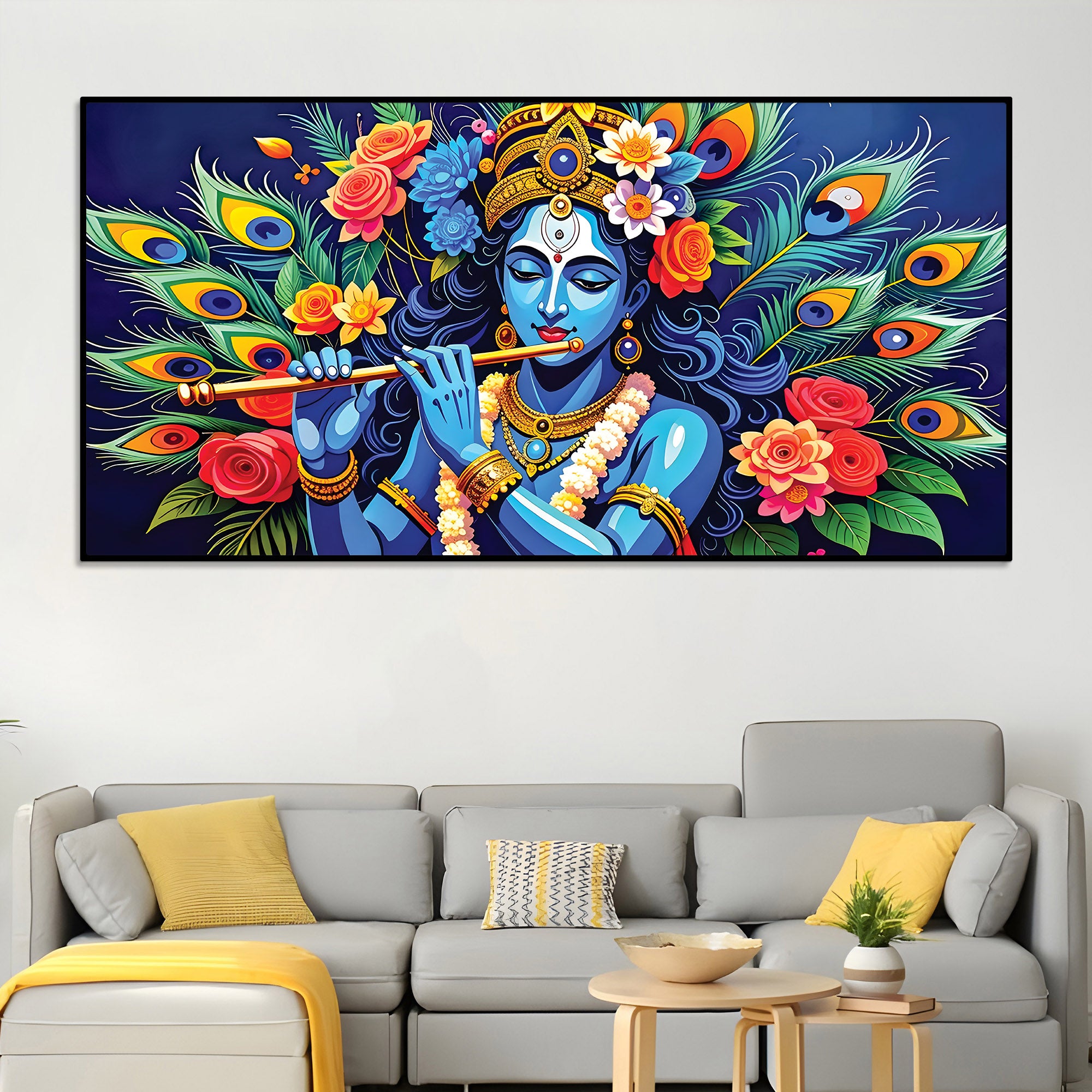 Lord Krishna Floral Peacock Theme Painting