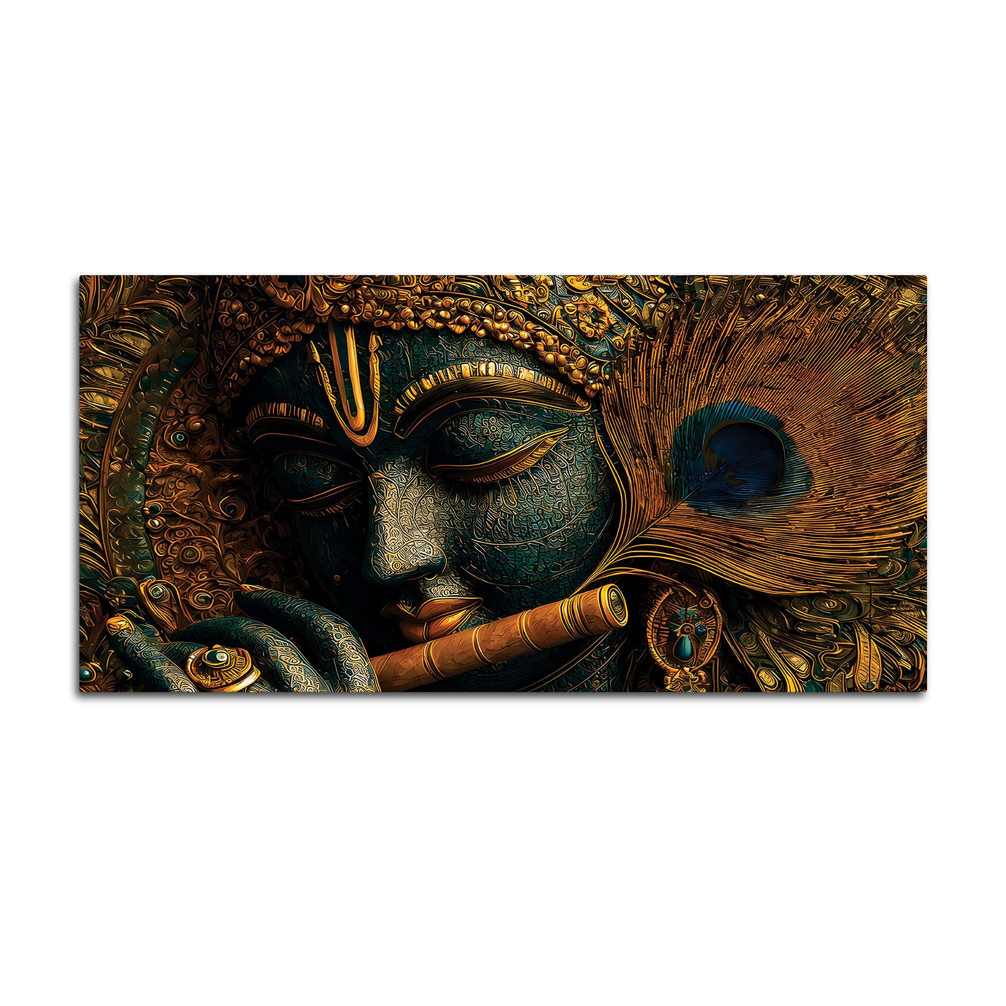 Lord Krishna Flute Textured Canvas Wall Painting for Living Room Decor