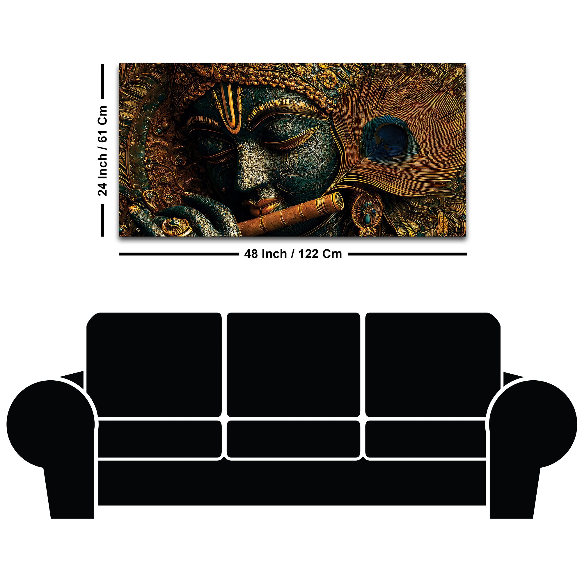 Lord Krishna Flute Textured Canvas Wall Painting for Living Room Decor