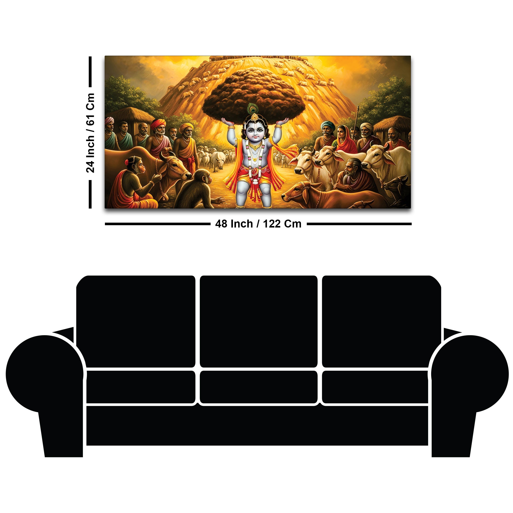 Lord Krishna Govardhan Leela Canvas Wall Painting for Home Décor