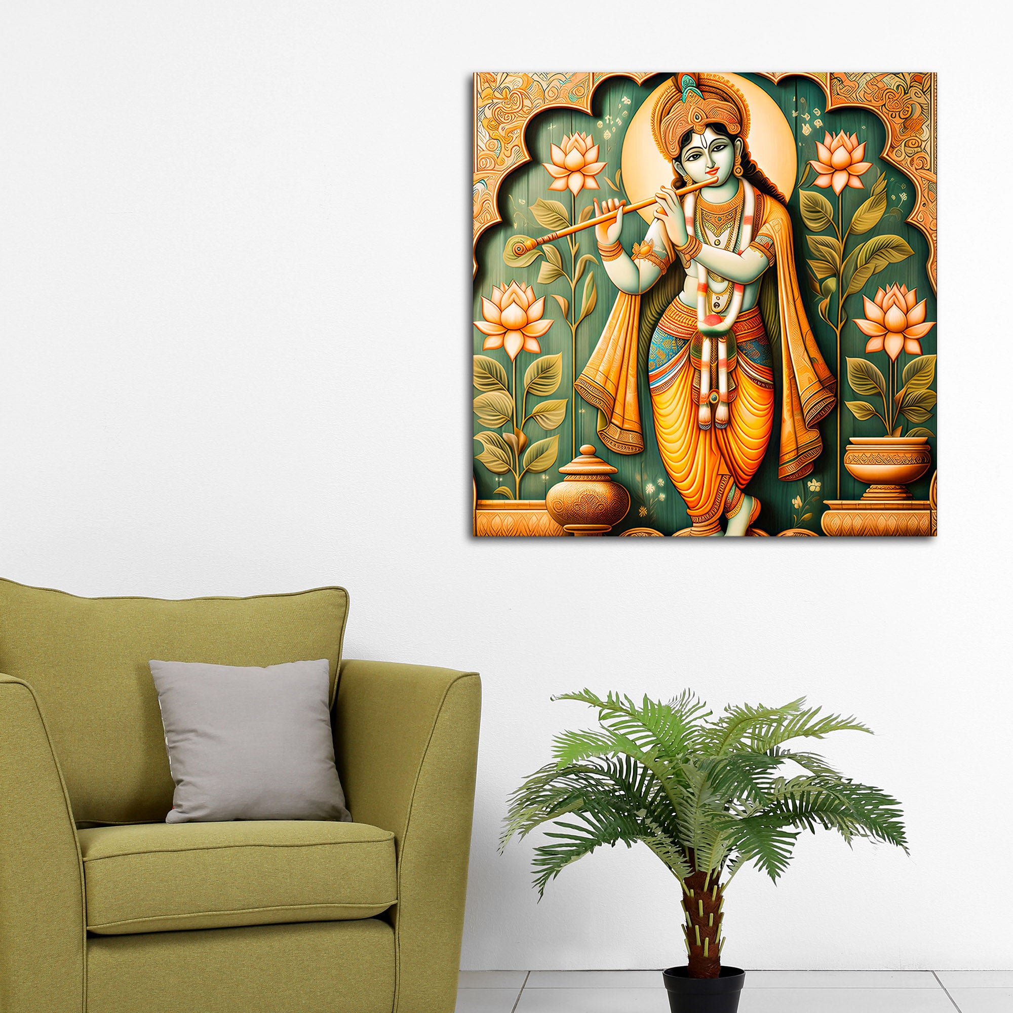 Lord Krishna Murli Manohar Lotus Harmony Spiritual Canvas Wall Painting for Home & Office