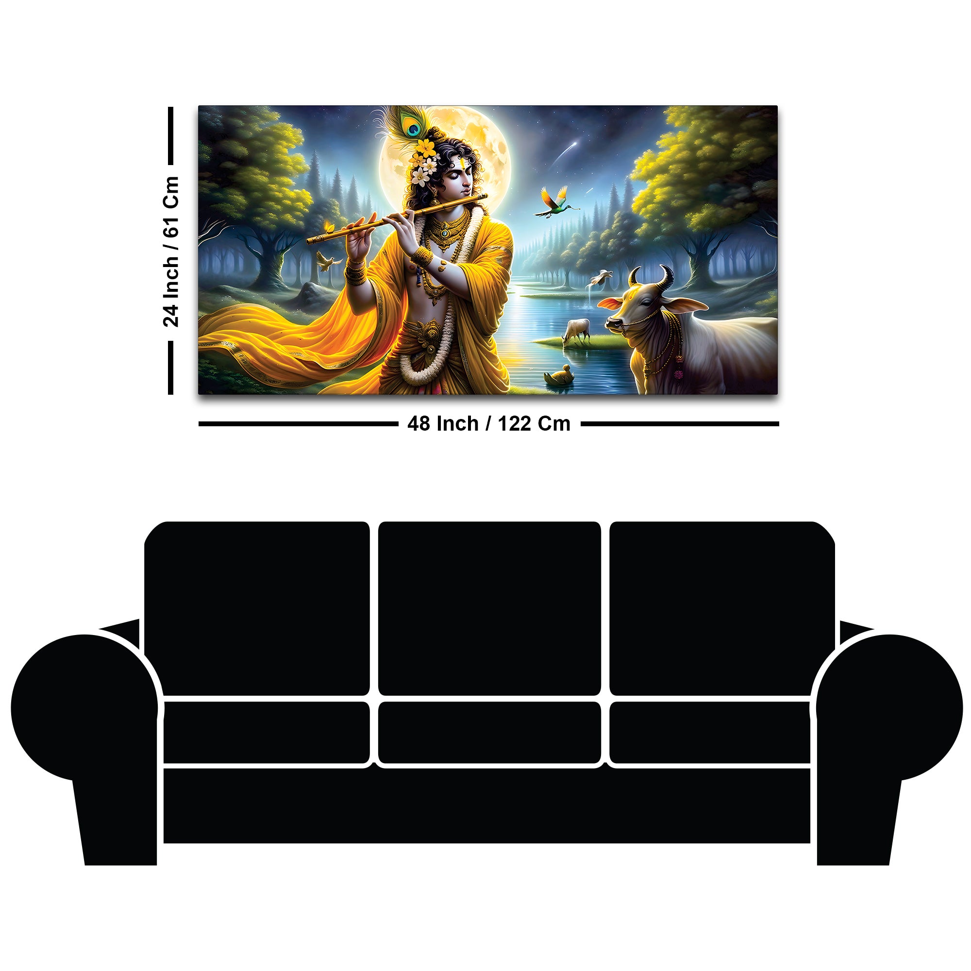 Lord Krishna Peaceful Moonlight Spiritual Painting