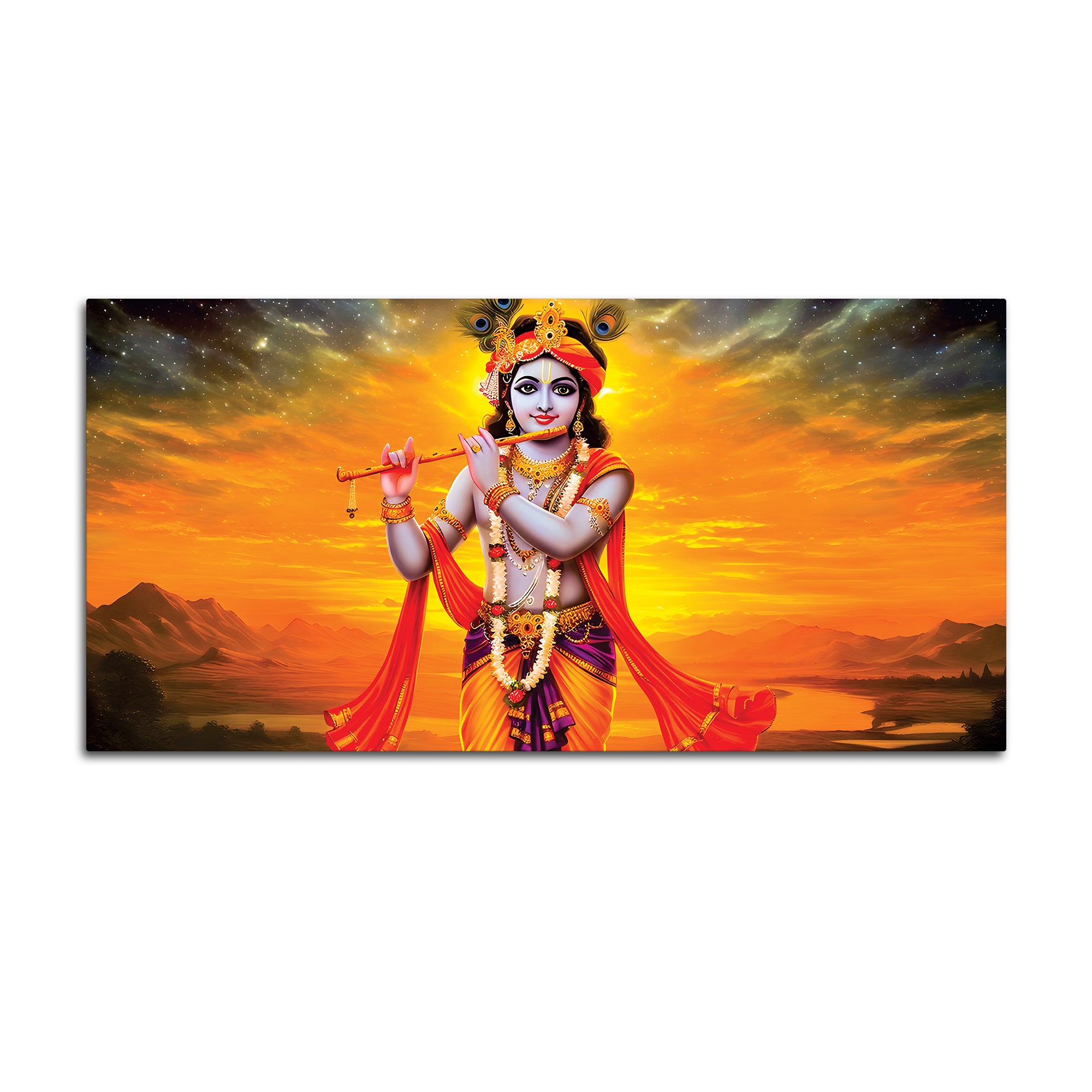 Lord Krishna Playing Flute Canvas Painting for Wall Decor