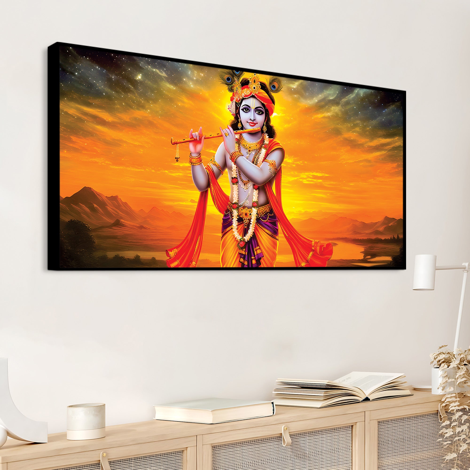 Lord Krishna Playing Flute Canvas Painting for Wall Decor