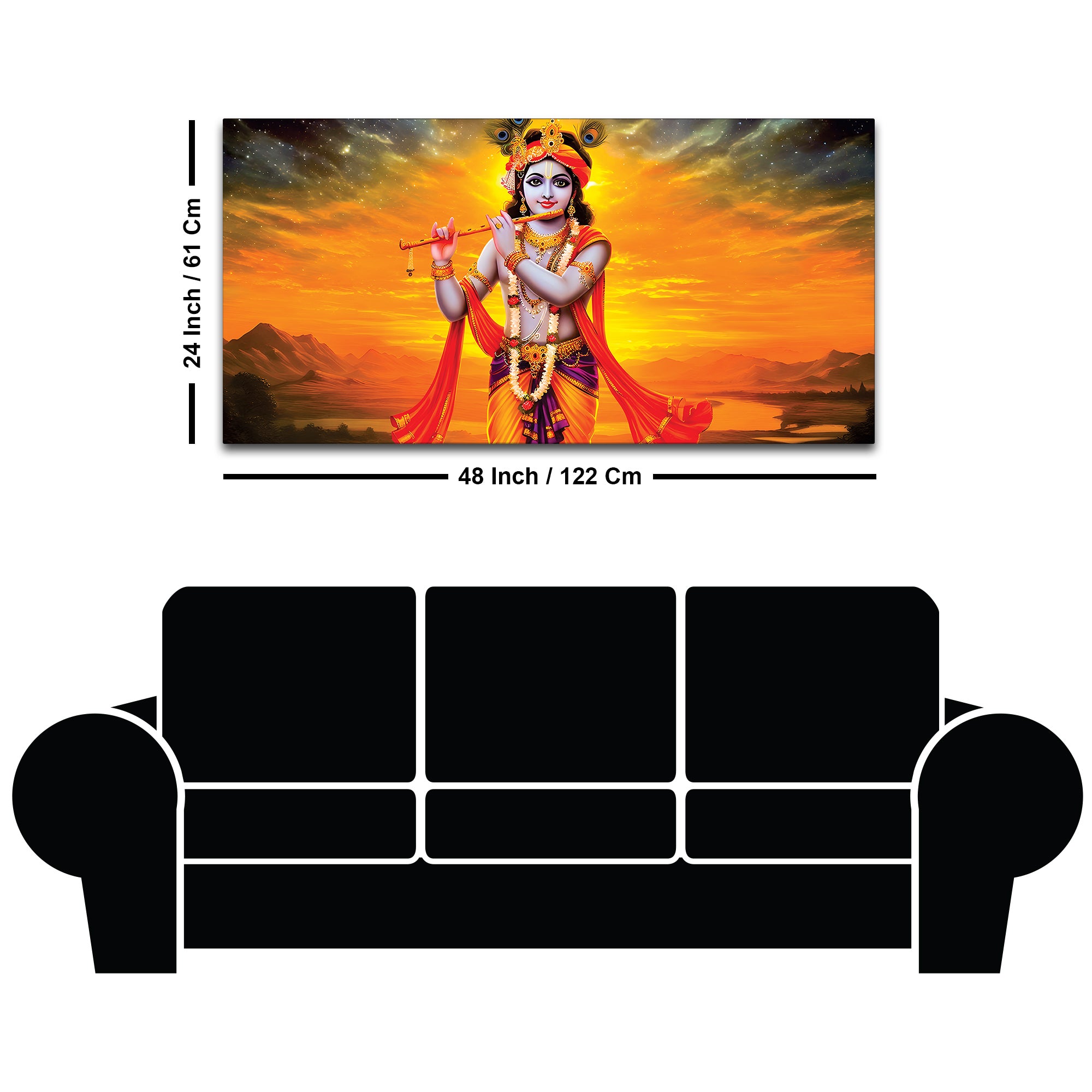 Lord Krishna Playing Flute Canvas Painting for Wall Decor