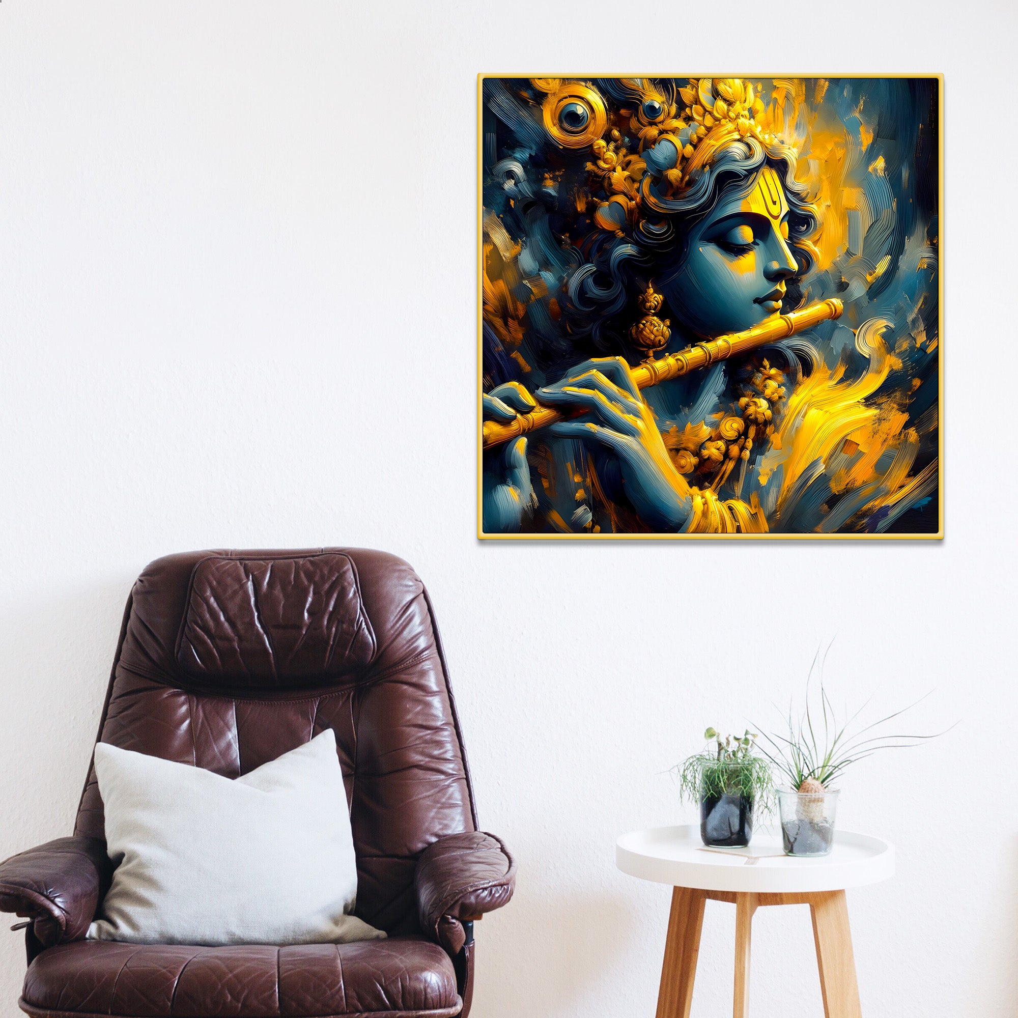 Lord Krishna Playing Flute Canvas Wall Painting for Elegant Home Decor
