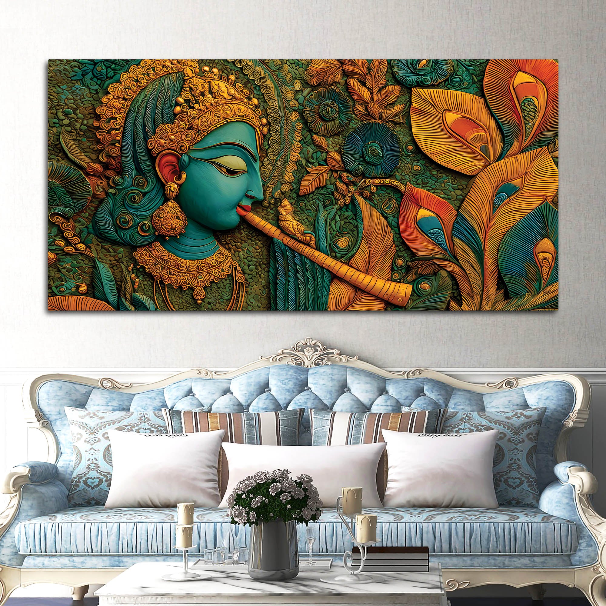 Lord Krishna Premium Textured Canvas Wall Painting for Living Room