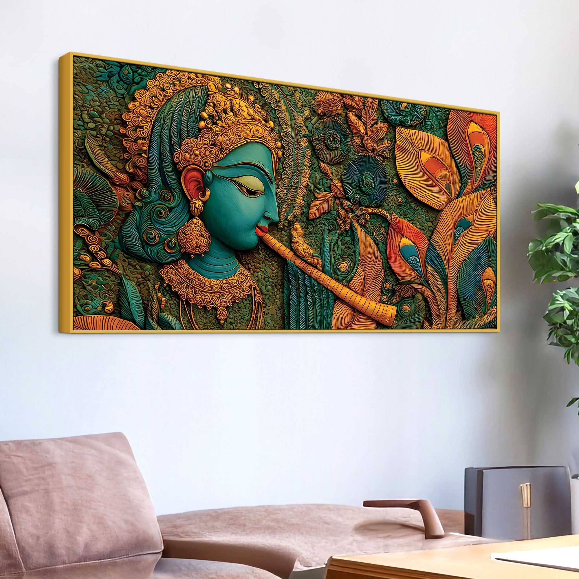 Lord Krishna Premium Textured Canvas Wall Painting for Living Room