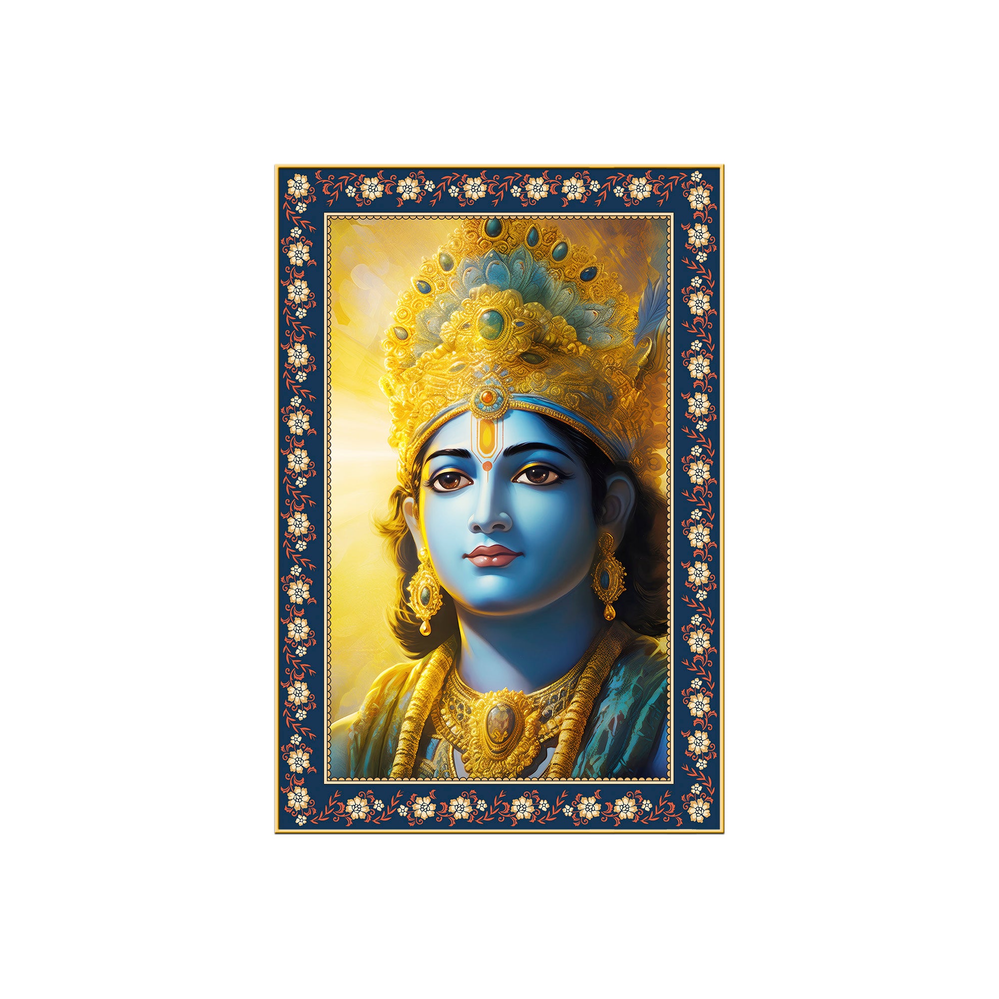 Lord Krishna Sacred and Devotion Floral Border Vertical Wall Painting