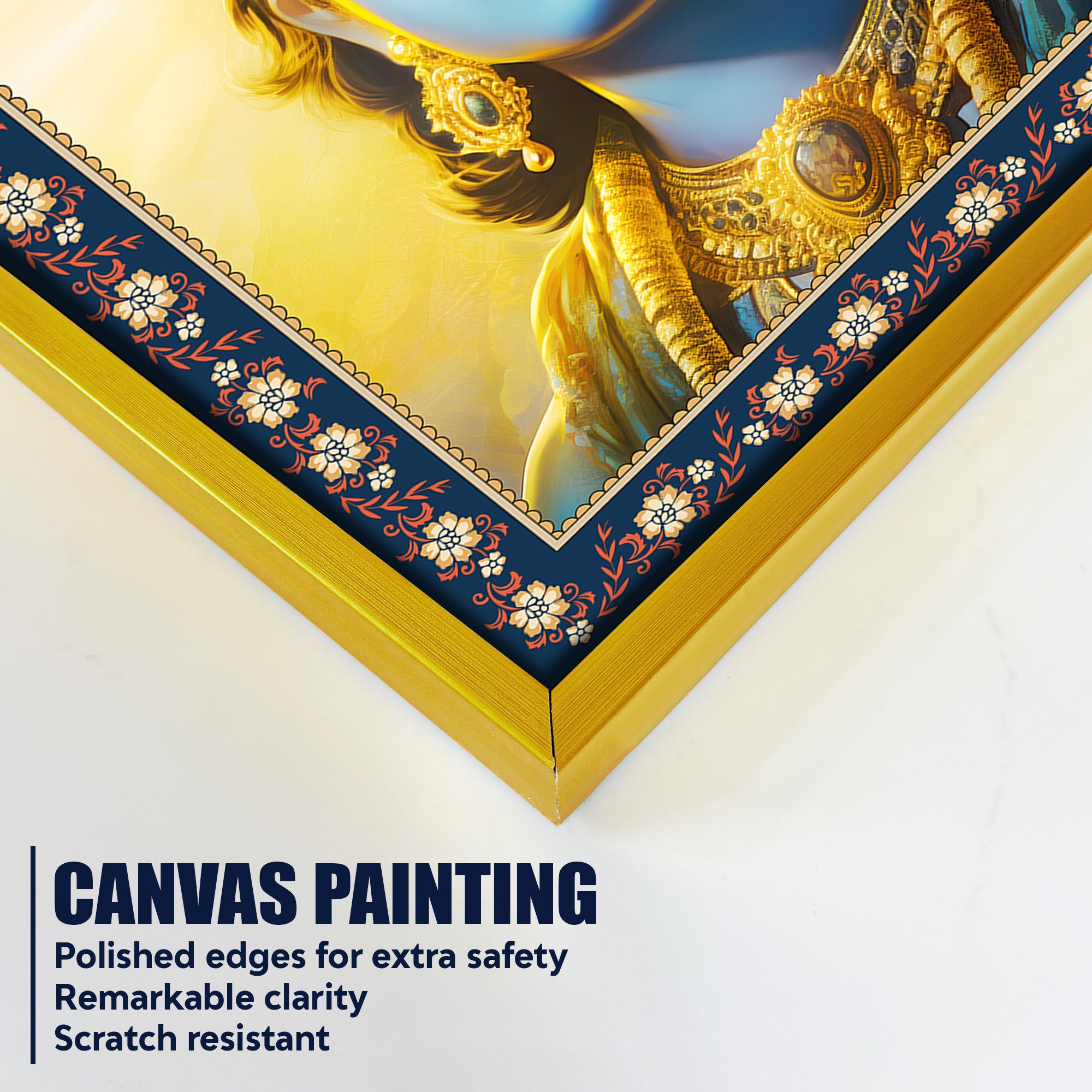 Lord Krishna Sacred and Devotion Floral Border Vertical Wall Painting