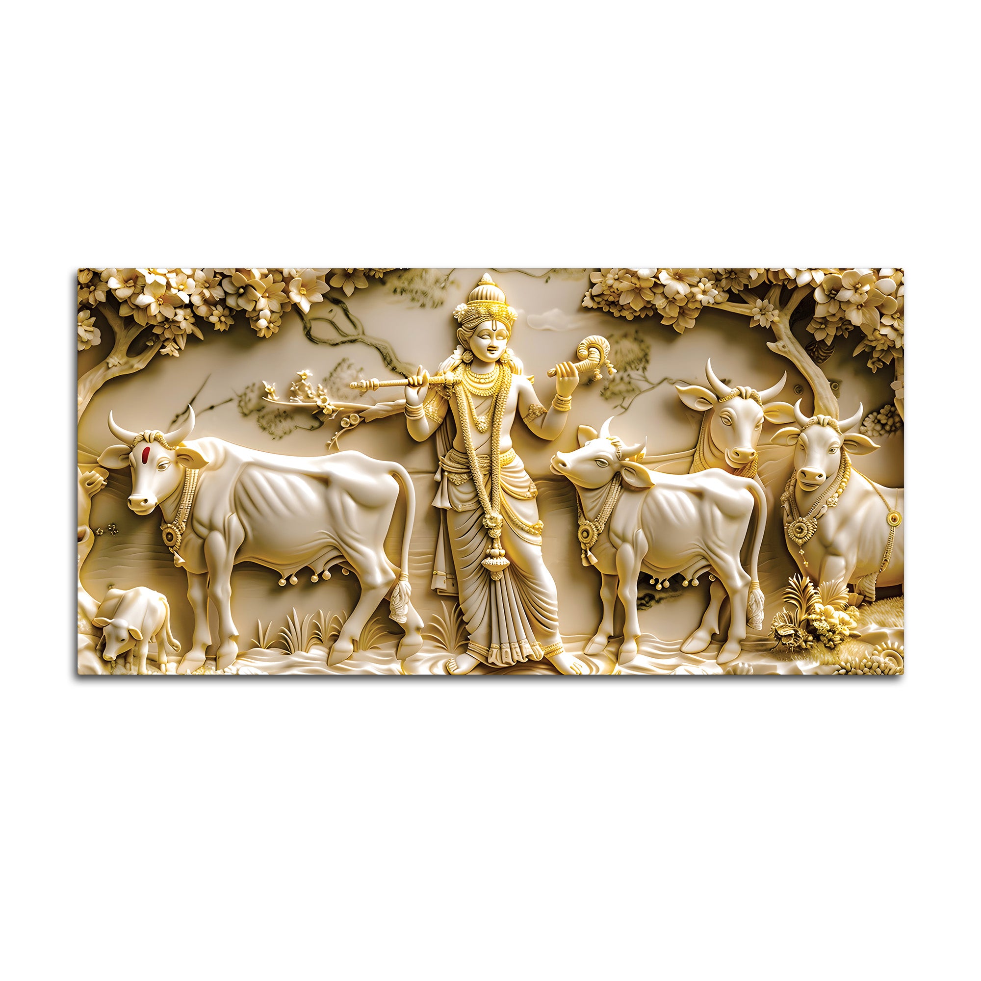 Lord Krishna with Cows Canvas Wall Painting for Living Room Decor