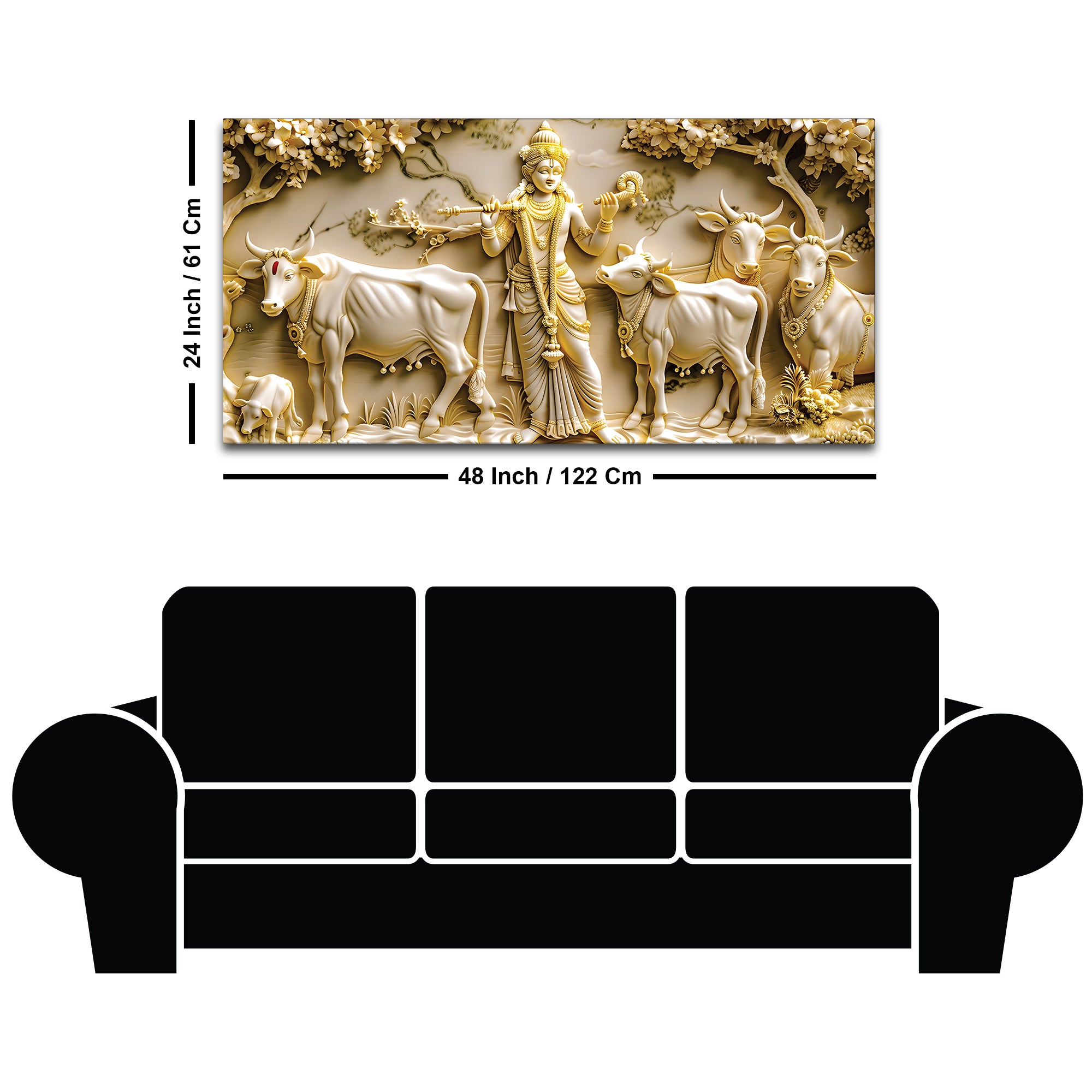 Lord Krishna with Cows Canvas Wall Painting for Living Room Decor
