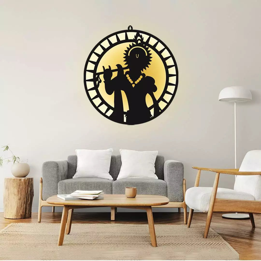 Lord Krishna with Flute LED Wall Hanging for Temple and Wall Decor