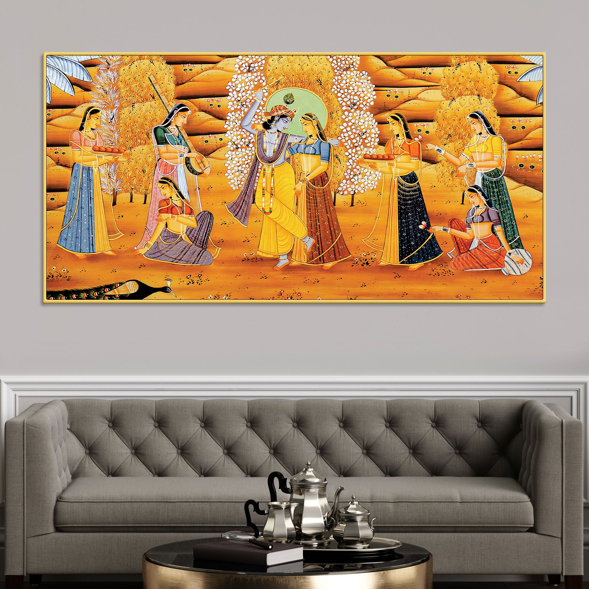 Lord Krishna with Gopis Traditional Pichwai Art Wall Painting