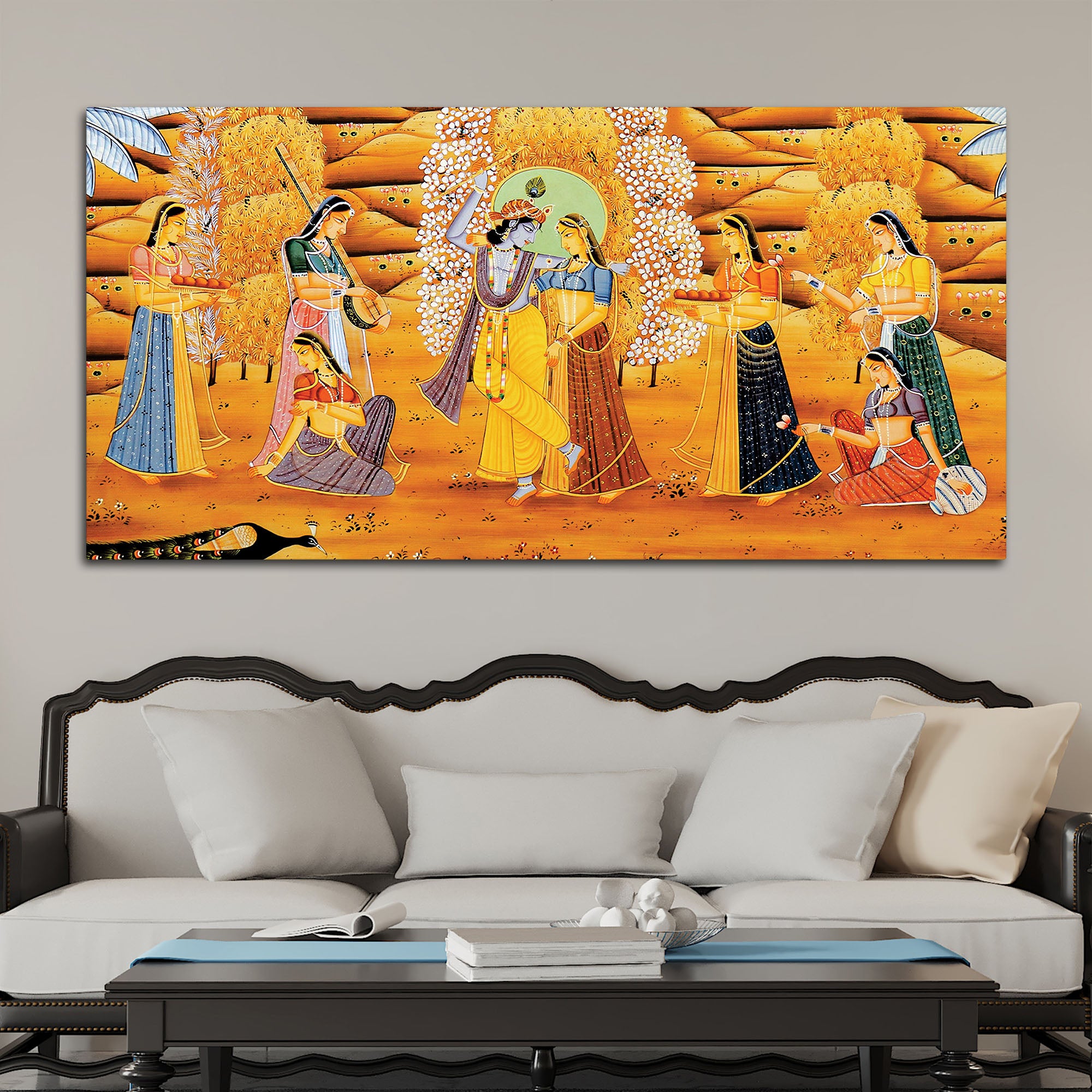 Lord Krishna with Gopis Traditional Pichwai Art Wall Painting