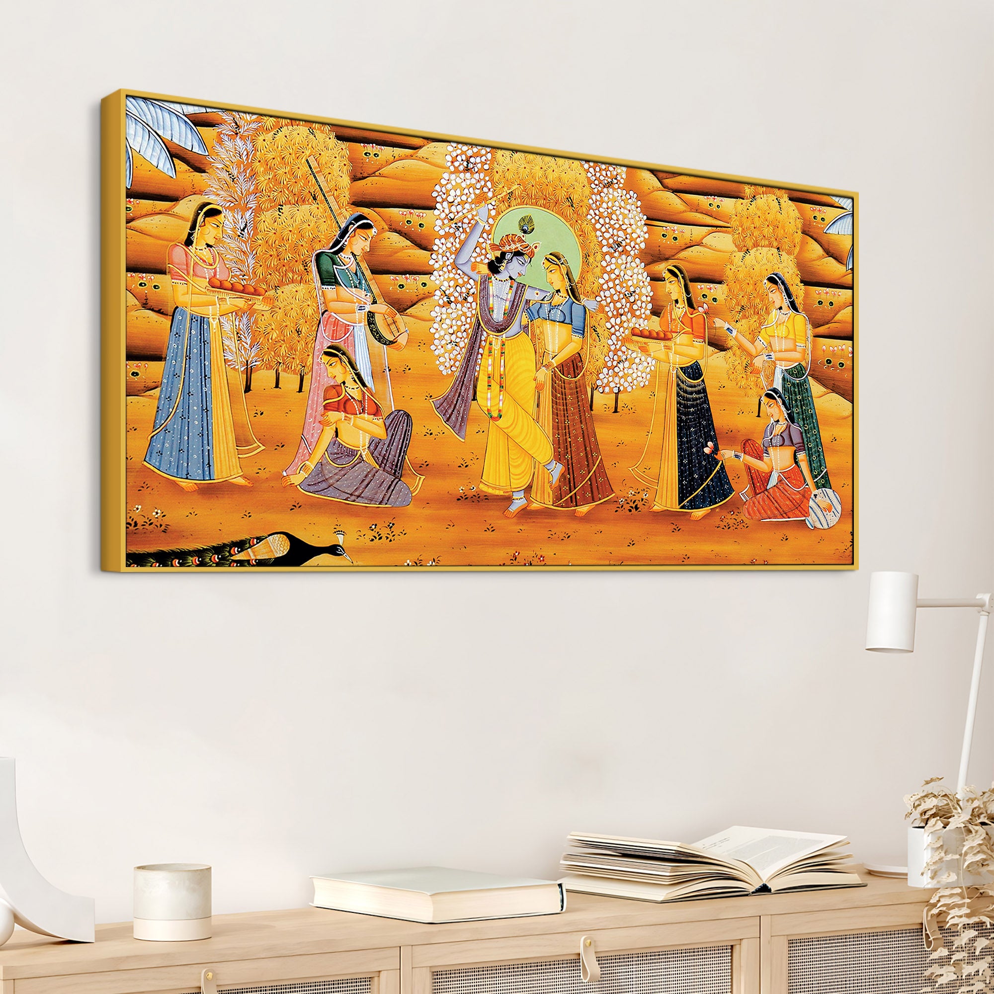 Lord Krishna with Gopis Traditional Pichwai Art Wall Painting