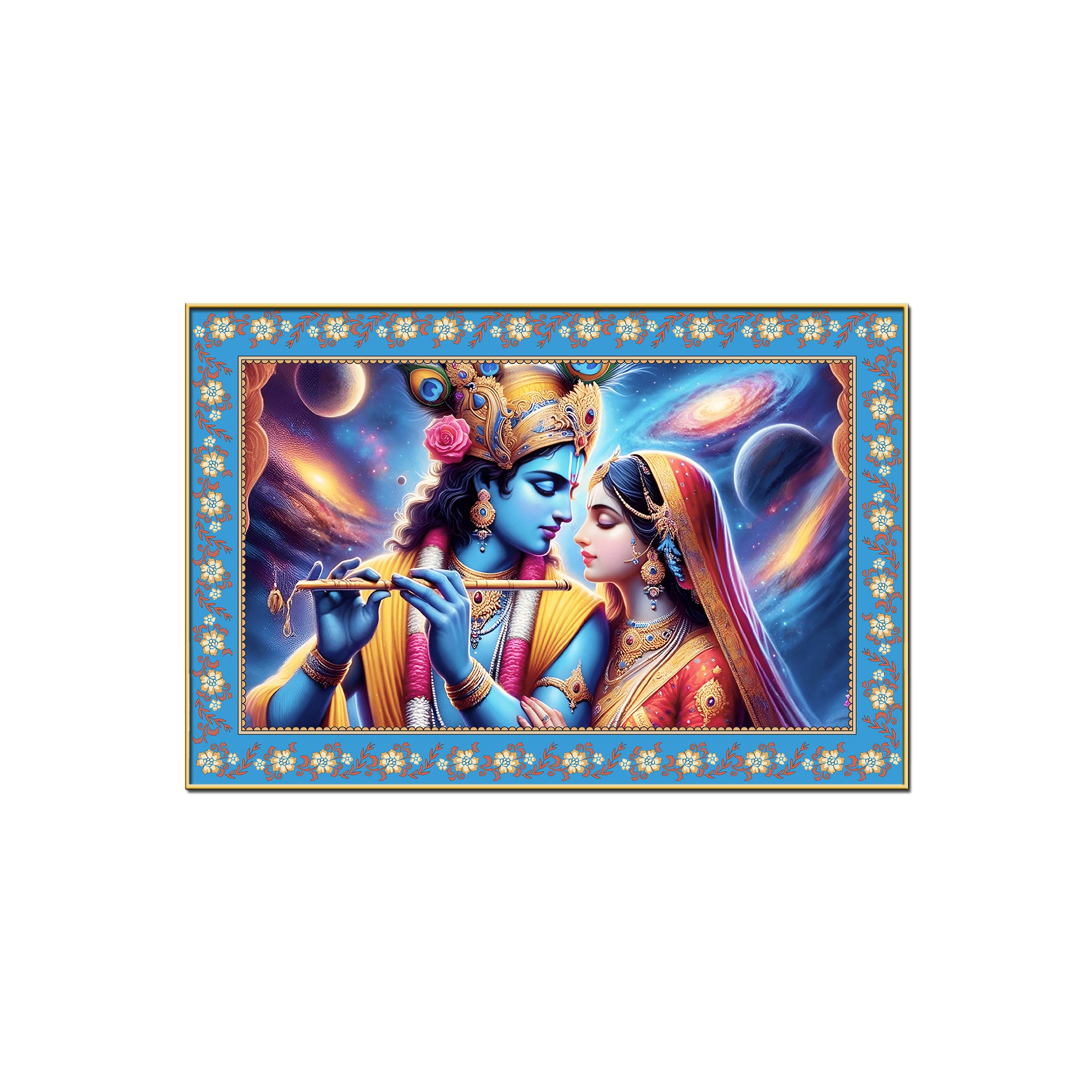 Lord Krishna with Radha Floral Border Canvas Wall Painting