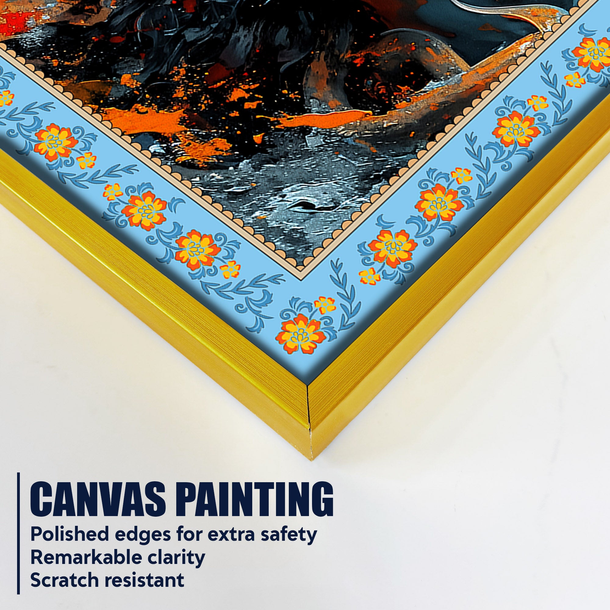 Lord Mahadev Modern Art Floral Border Canvas Wall Painting