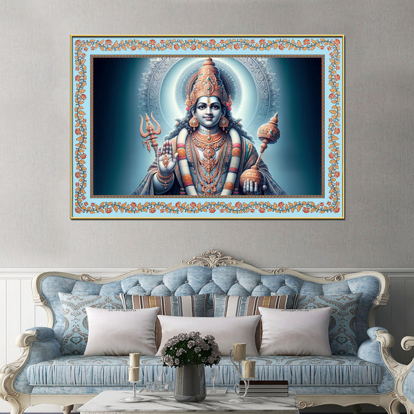 Lord Of Gods Maha Vishnu Floral Border Canvas Wall Painting