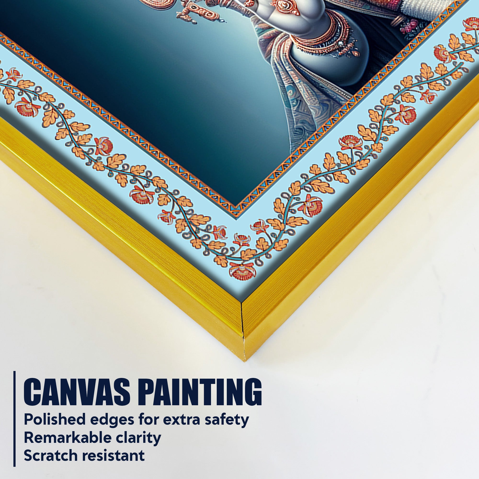 Lord Of Gods Maha Vishnu Floral Border Canvas Wall Painting