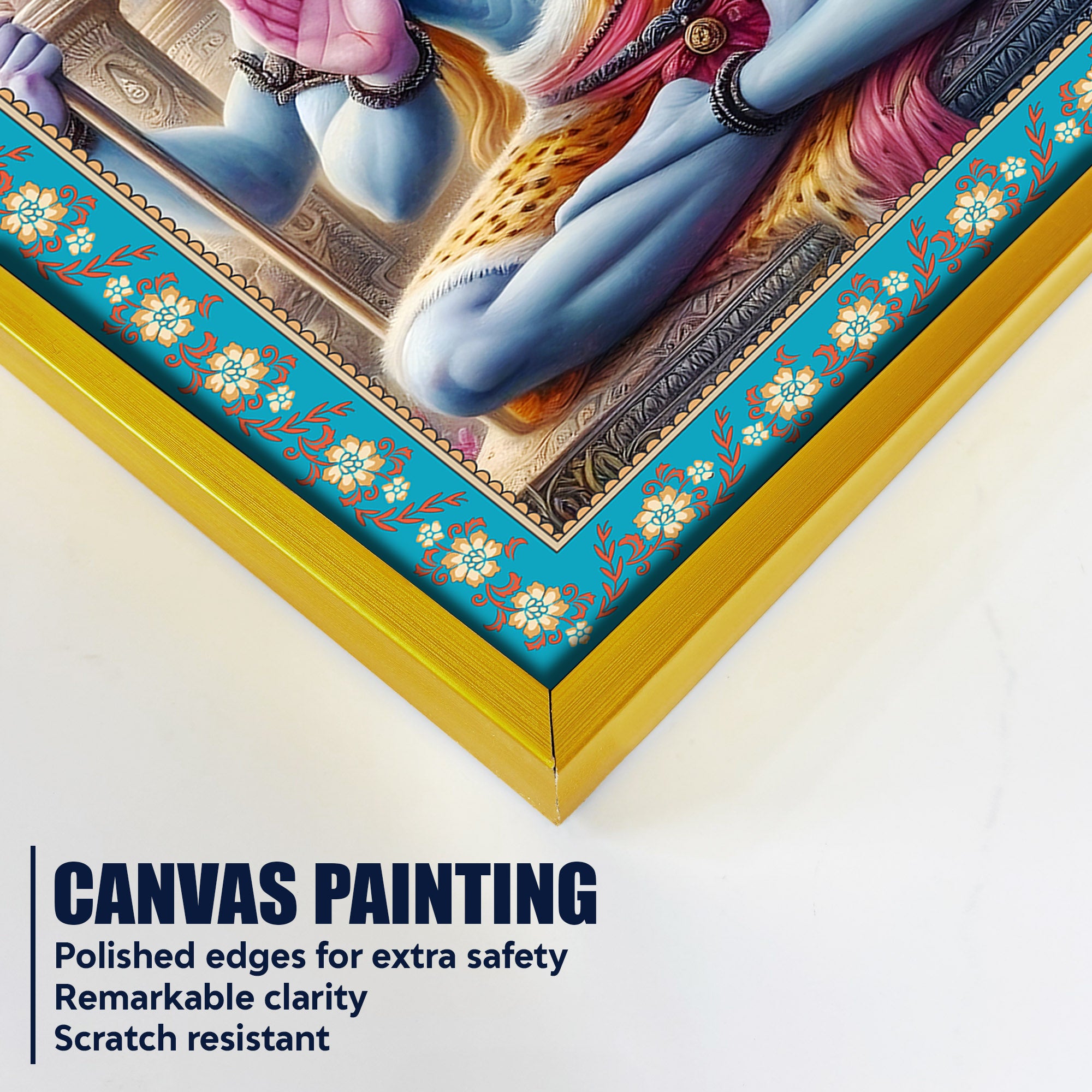 Lord Shankar Floral Border Vertical Canvas Wall Painting