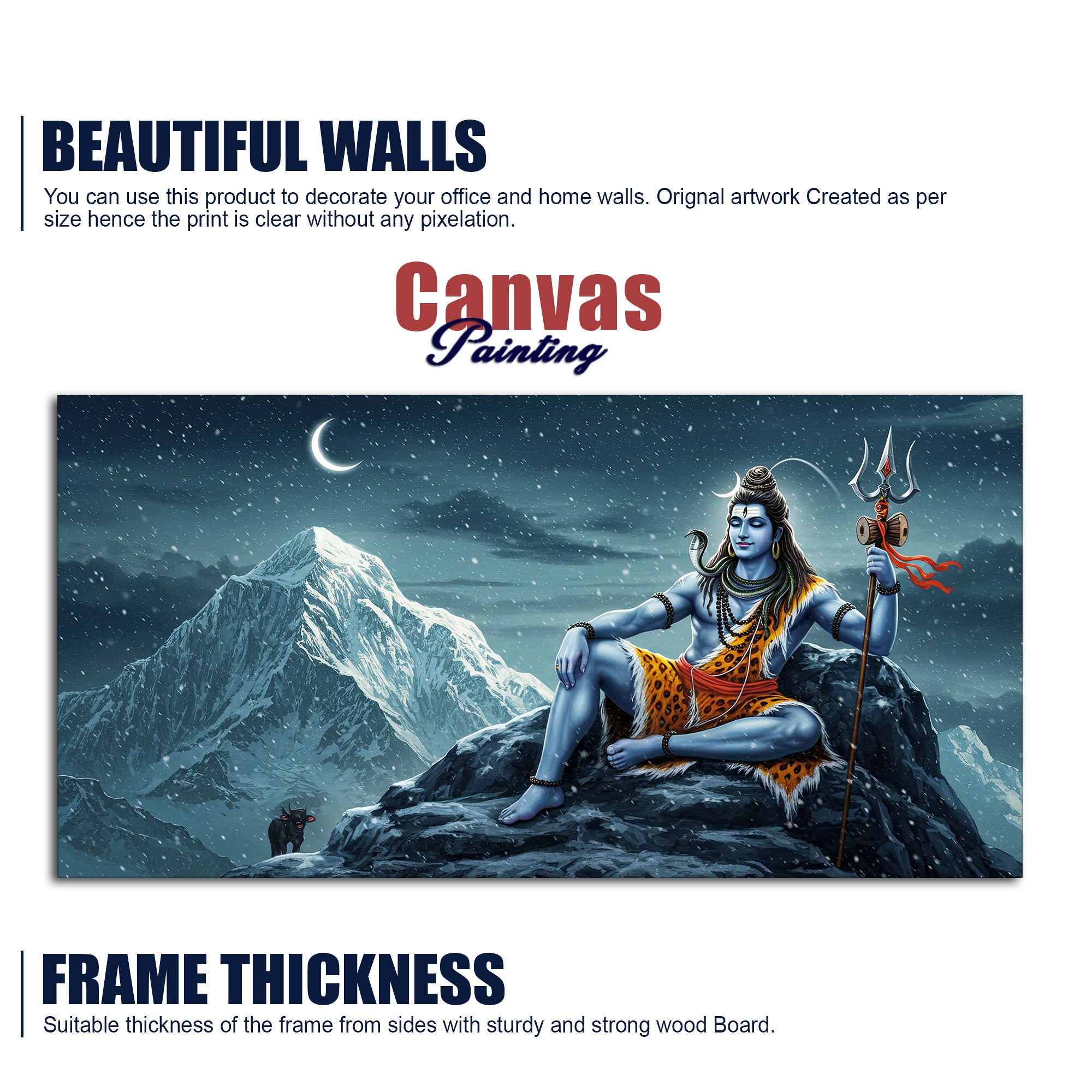 Lord Shiva in Himalayas Canvas Wooden Wall Painting