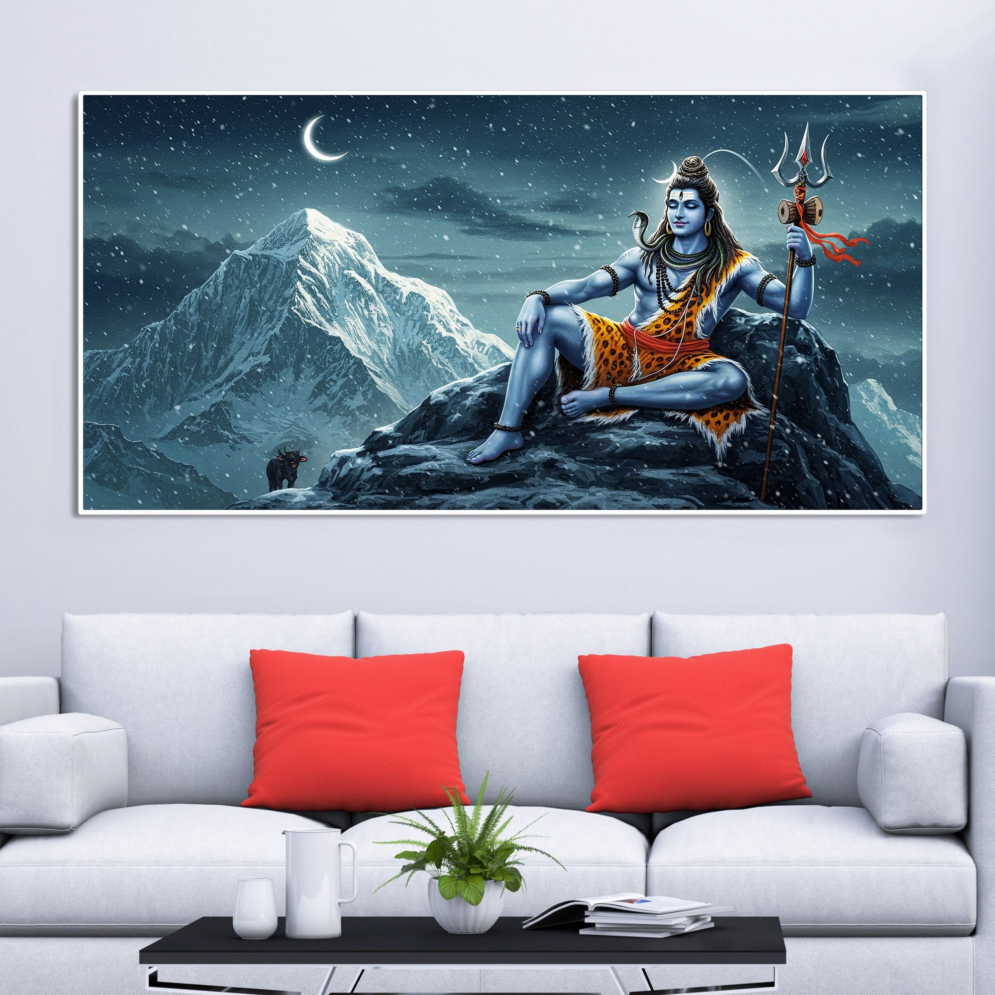 Lord Shiva in Himalayas Canvas Wooden Wall Painting
