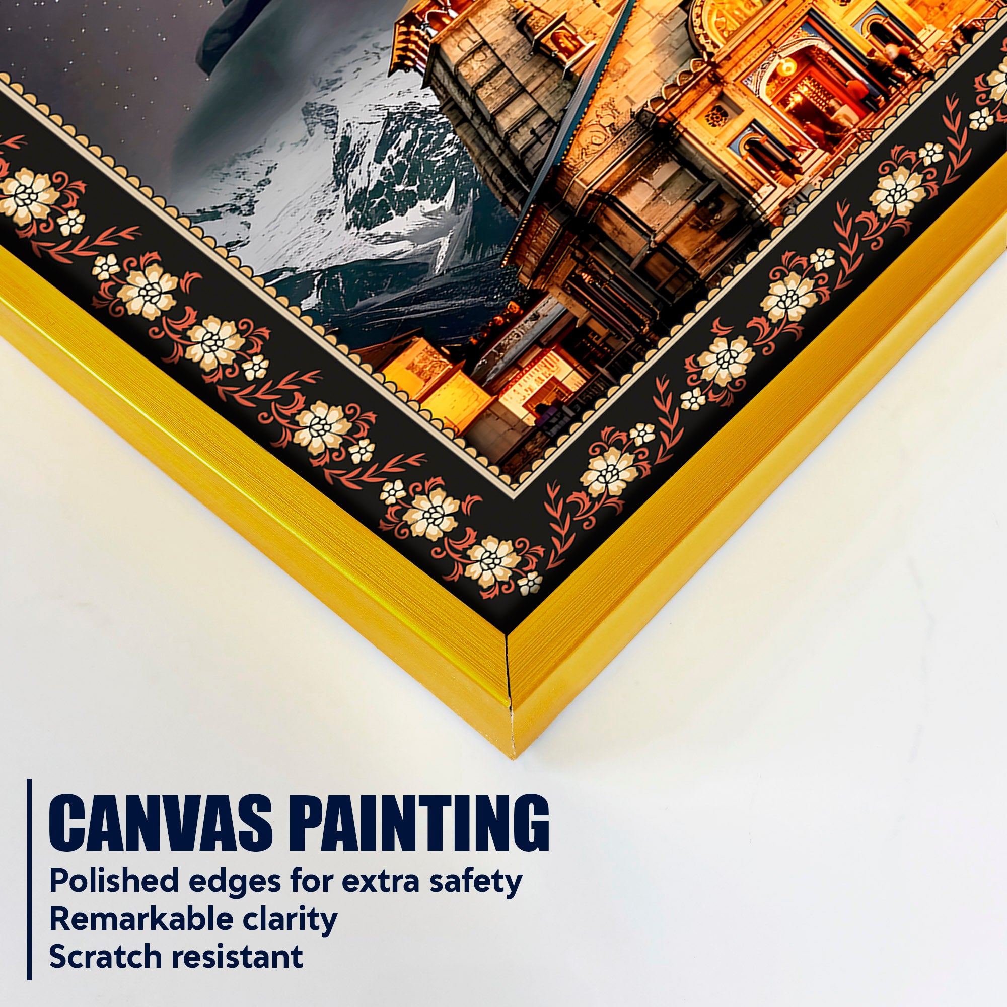 Lord Shiva in Kedarnath Temple Floral Border Vertical Wall Painting